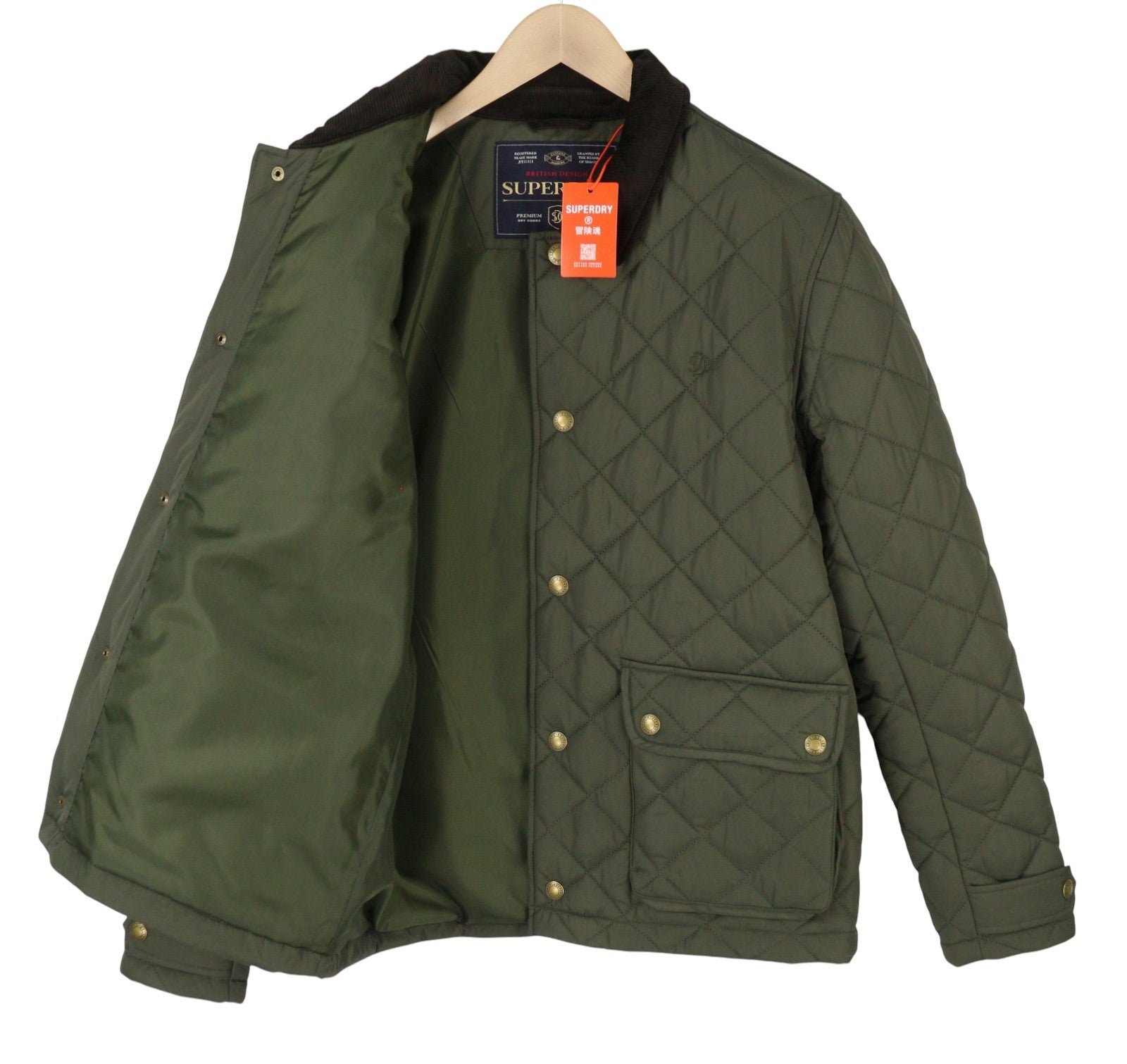 SUPERDRY Quilted Estate Coach Men Jacket M Green Cord Collar Lightweight