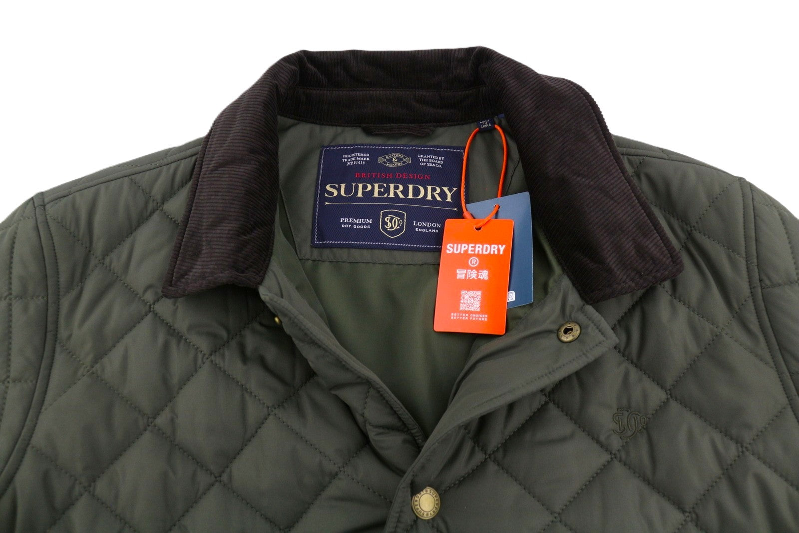 SUPERDRY Quilted Estate Coach Men Jacket M Green Cord Collar Lightweight