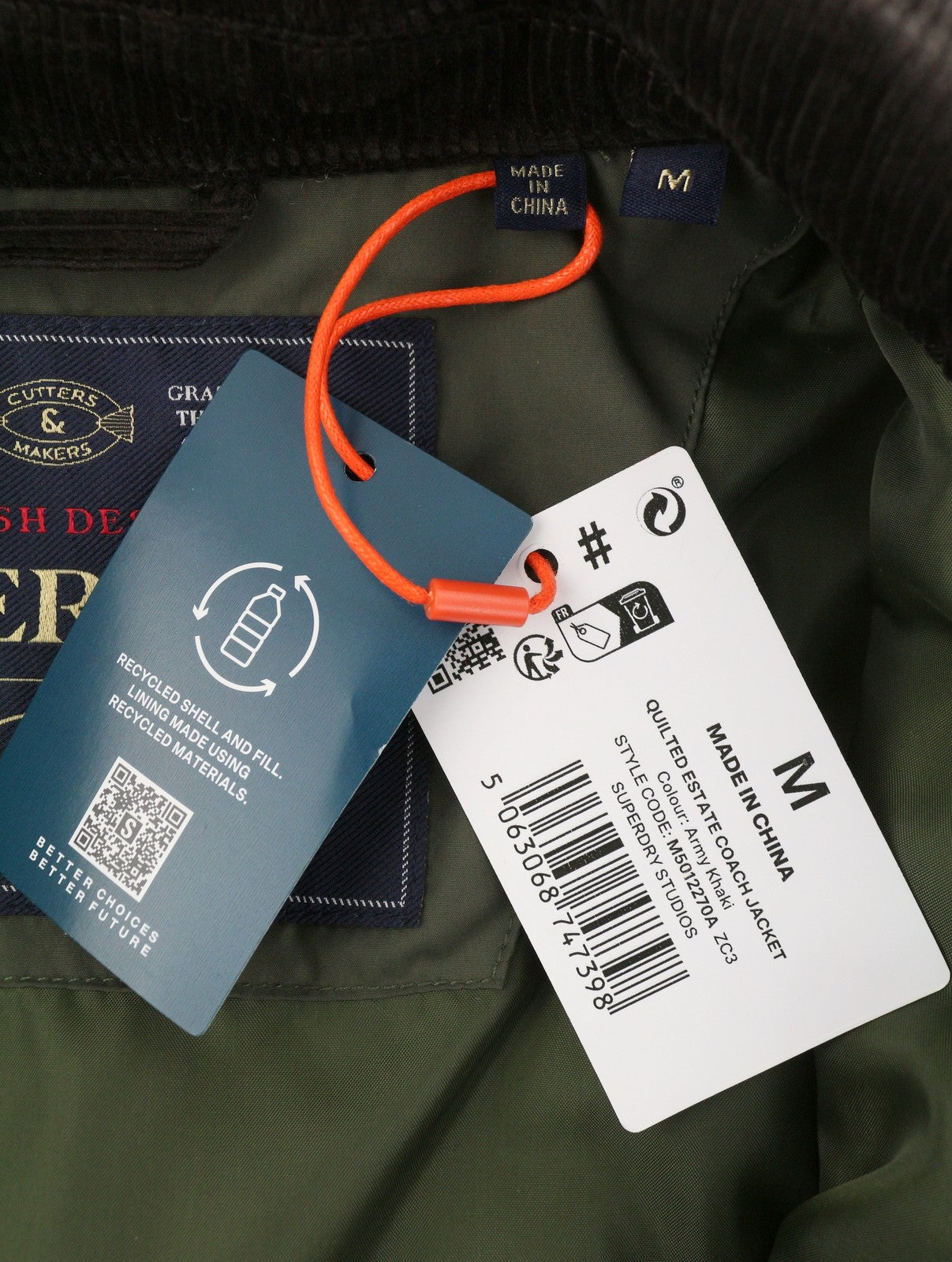 SUPERDRY Quilted Estate Coach Men Jacket M Green Cord Collar Lightweight