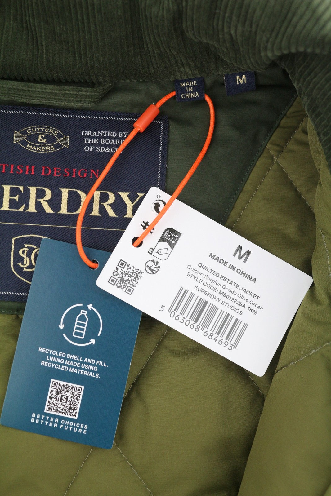SUPERDRY Quilted Estate Men Jacket M Green Insulated High Neck Lightweight