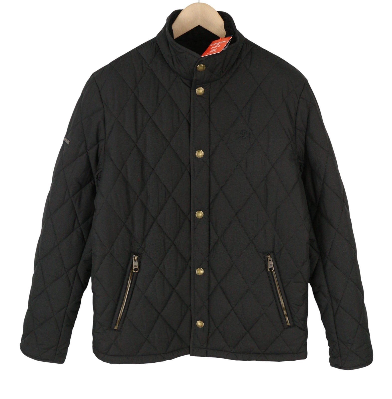 SUPERDRY Quilted Estate Country Men Jacket M Black Lightweight Snap Buttons