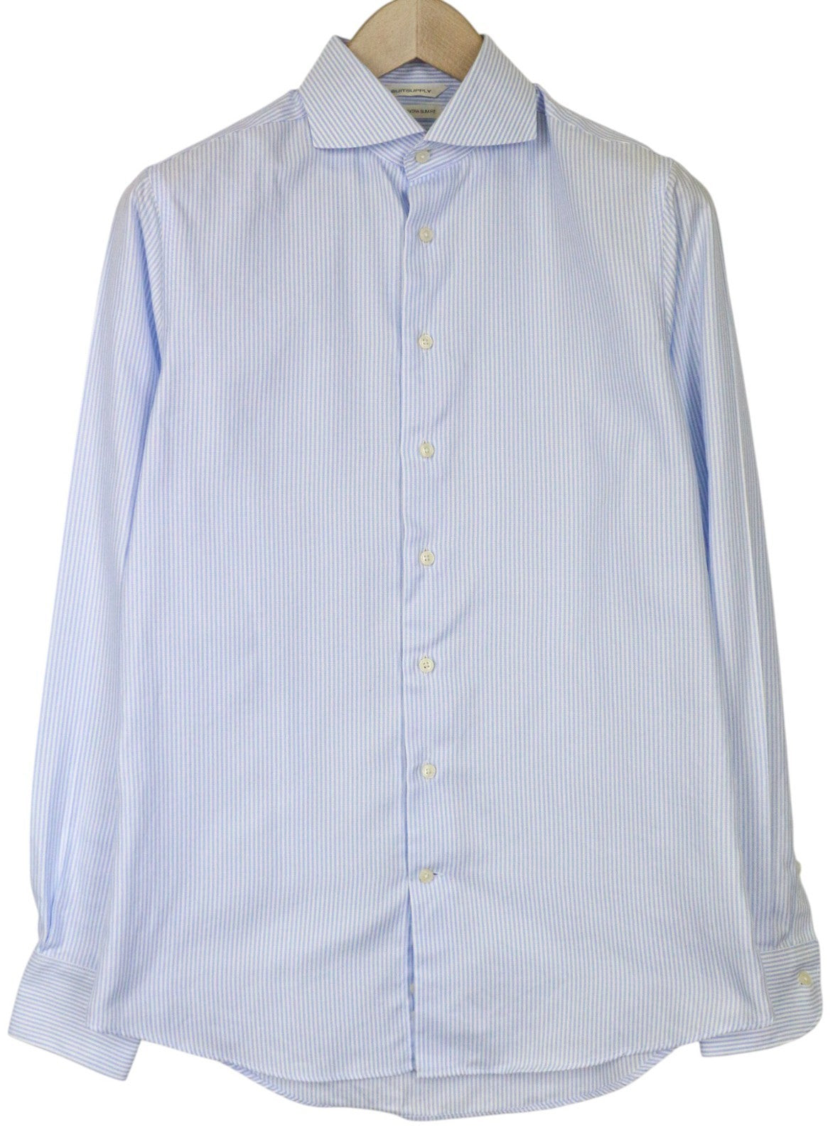 SUITSUPPLY Men's Formal Shirt 39/15 1/2 Extra Slim Blue Cotton Striped Sleeve