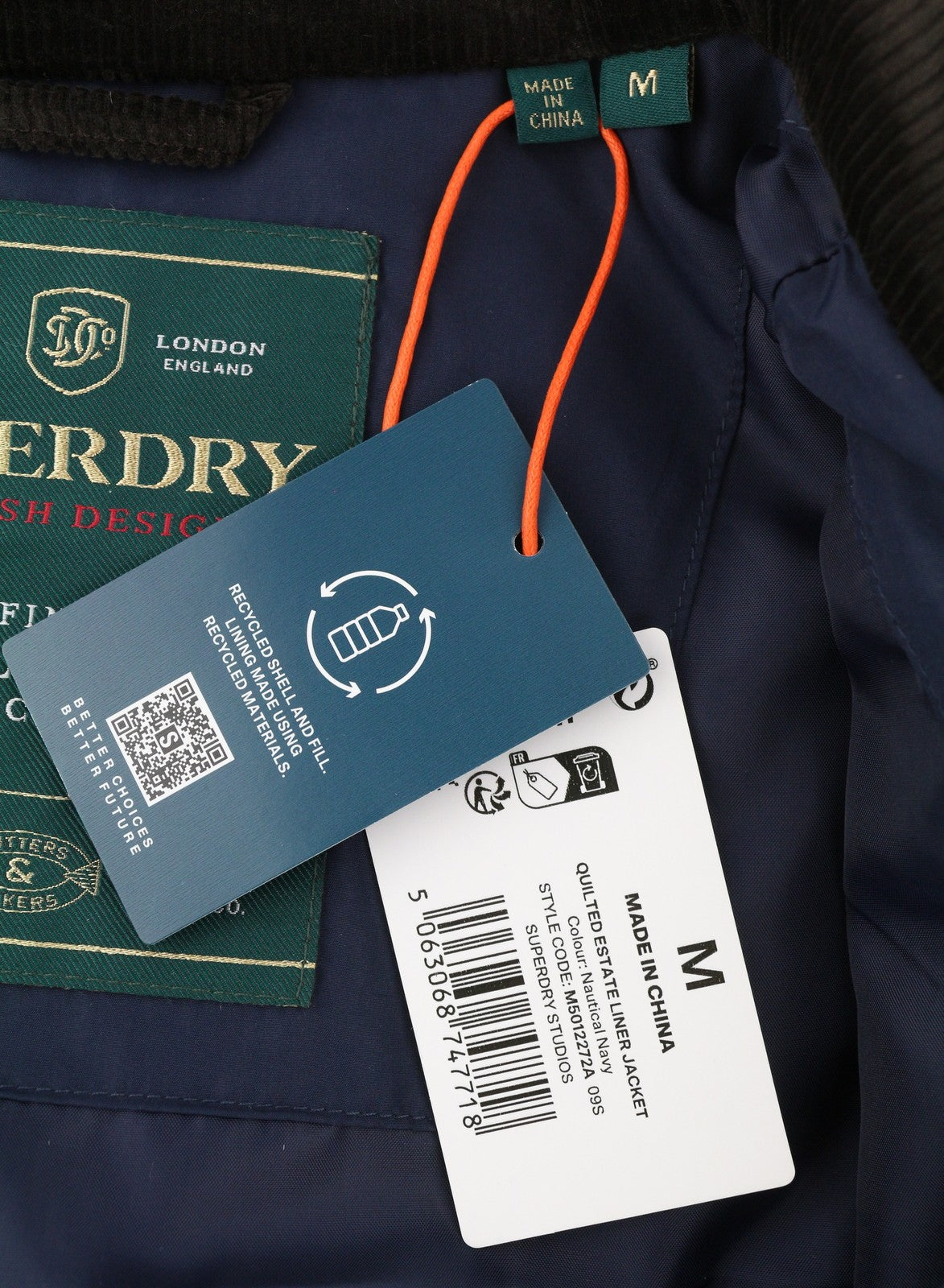 SUPERDRY Quilted Estate Liner Men Jacket M Blue Padded High Neck Lightweight