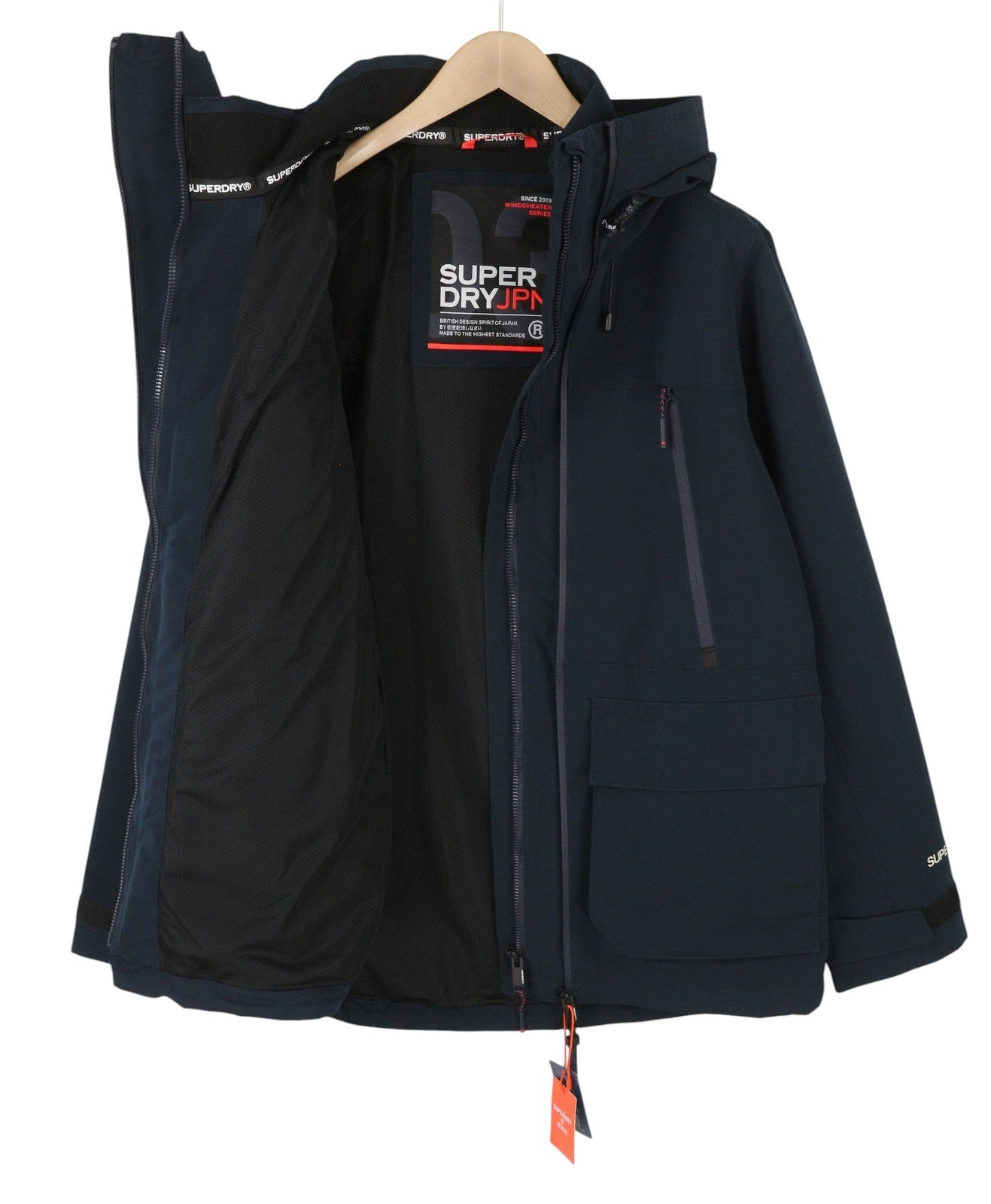 SUPERDRY Hood Timate Emb Men Windbreaker Jacket M Blue Full Zip Lightweight
