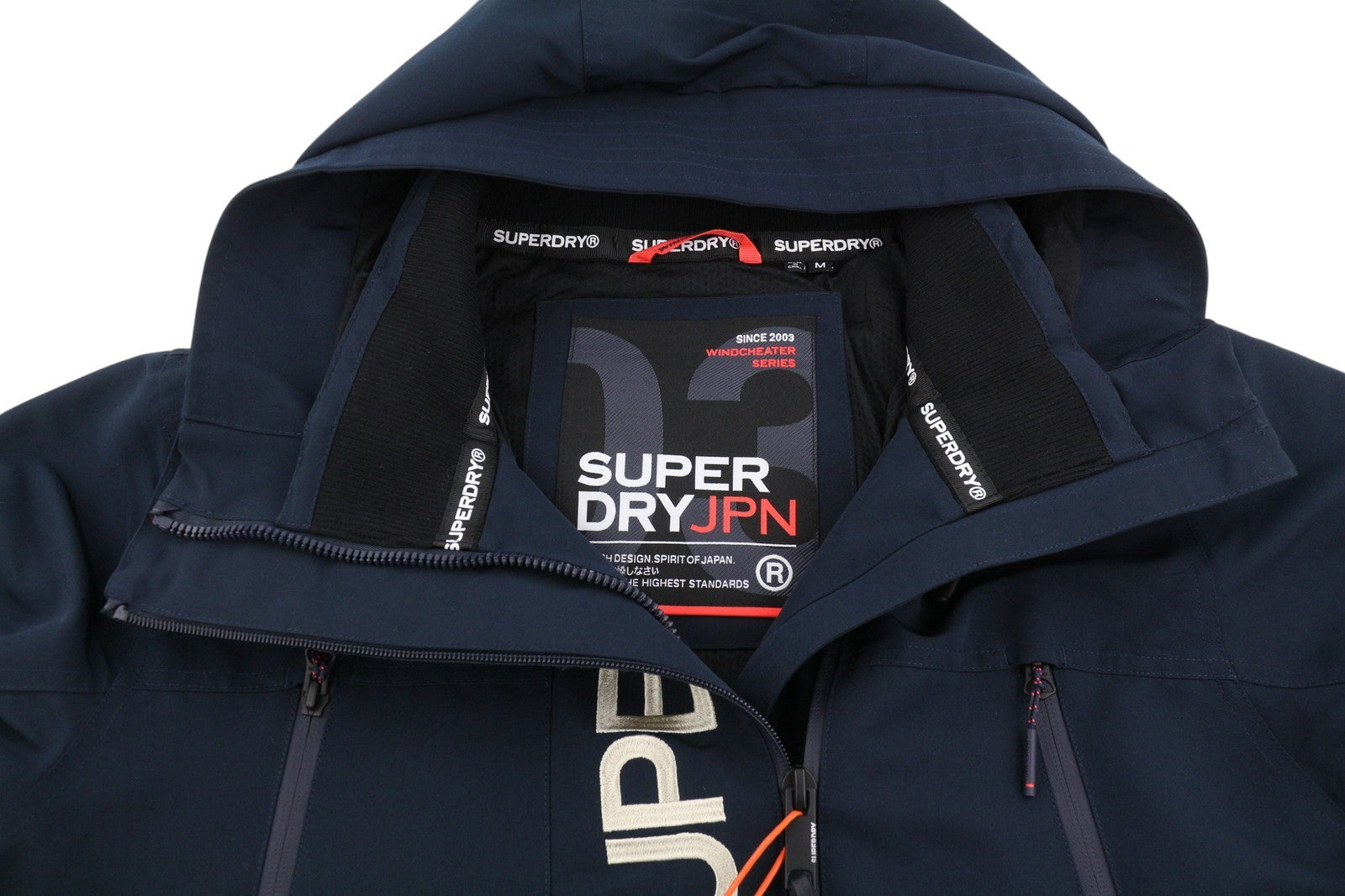 SUPERDRY Hood Timate Emb Men Windbreaker Jacket M Blue Full Zip Lightweight