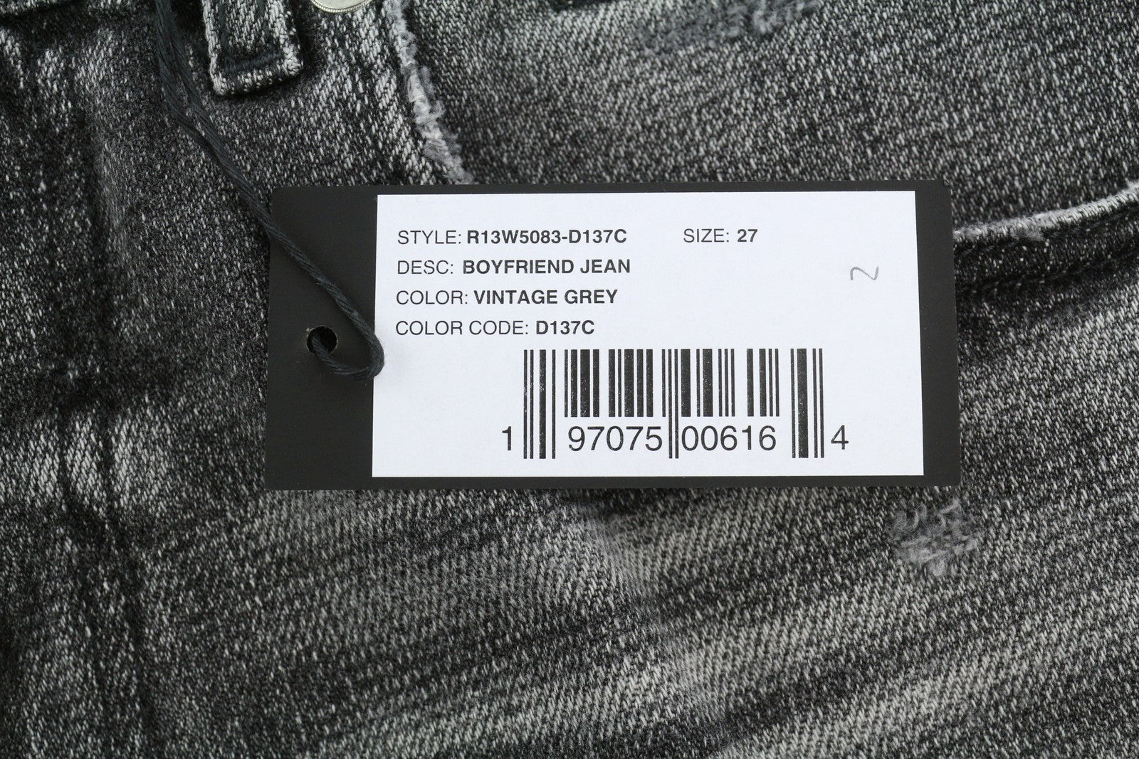R13 Boyfriend Women Jeans 27 Vintage Grey Faded Distress Cropped PS26 RRP595