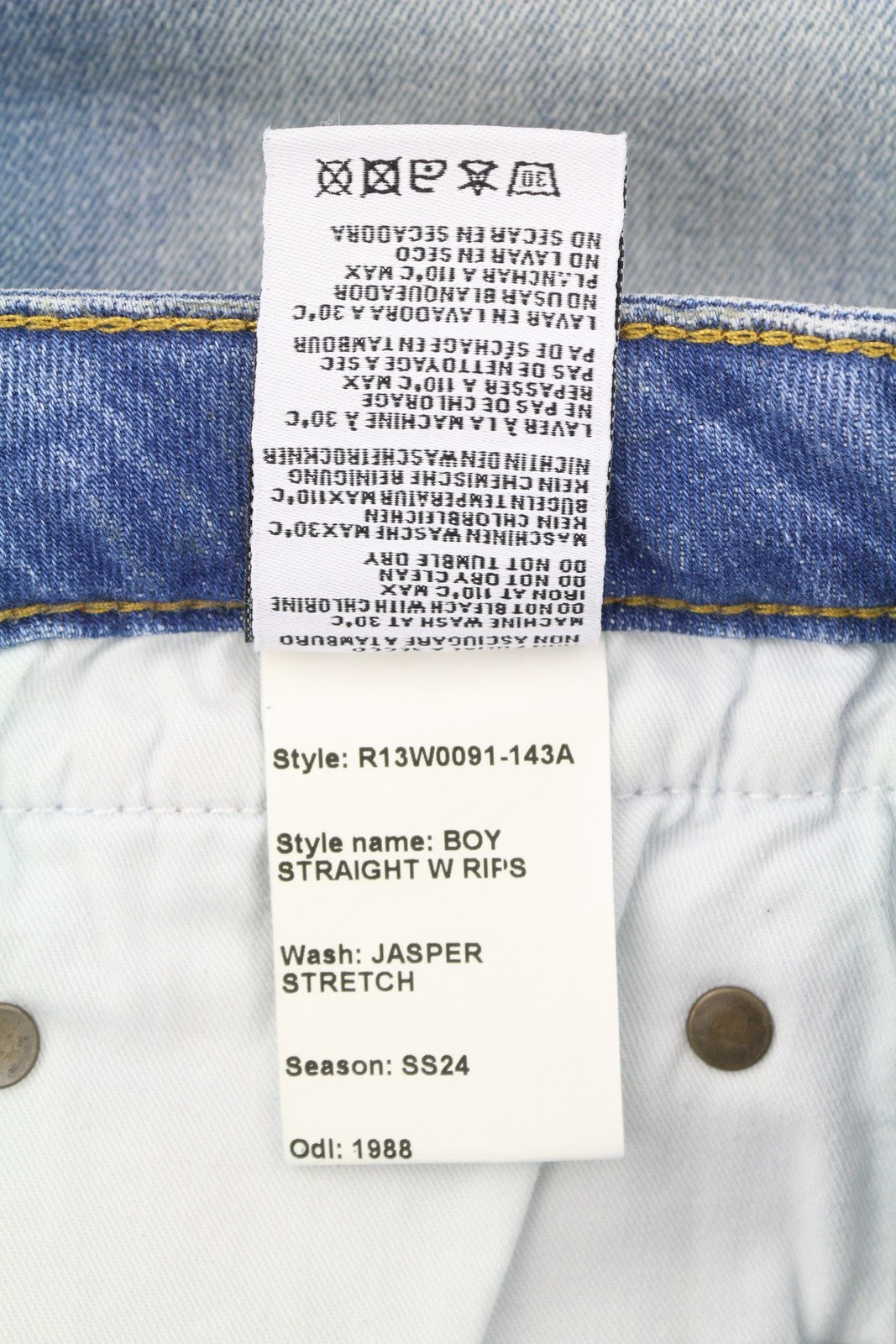 R13 Boy Straight W Rips Women Jeans 29 Jasper Stretch Low Rise Cropped Blue