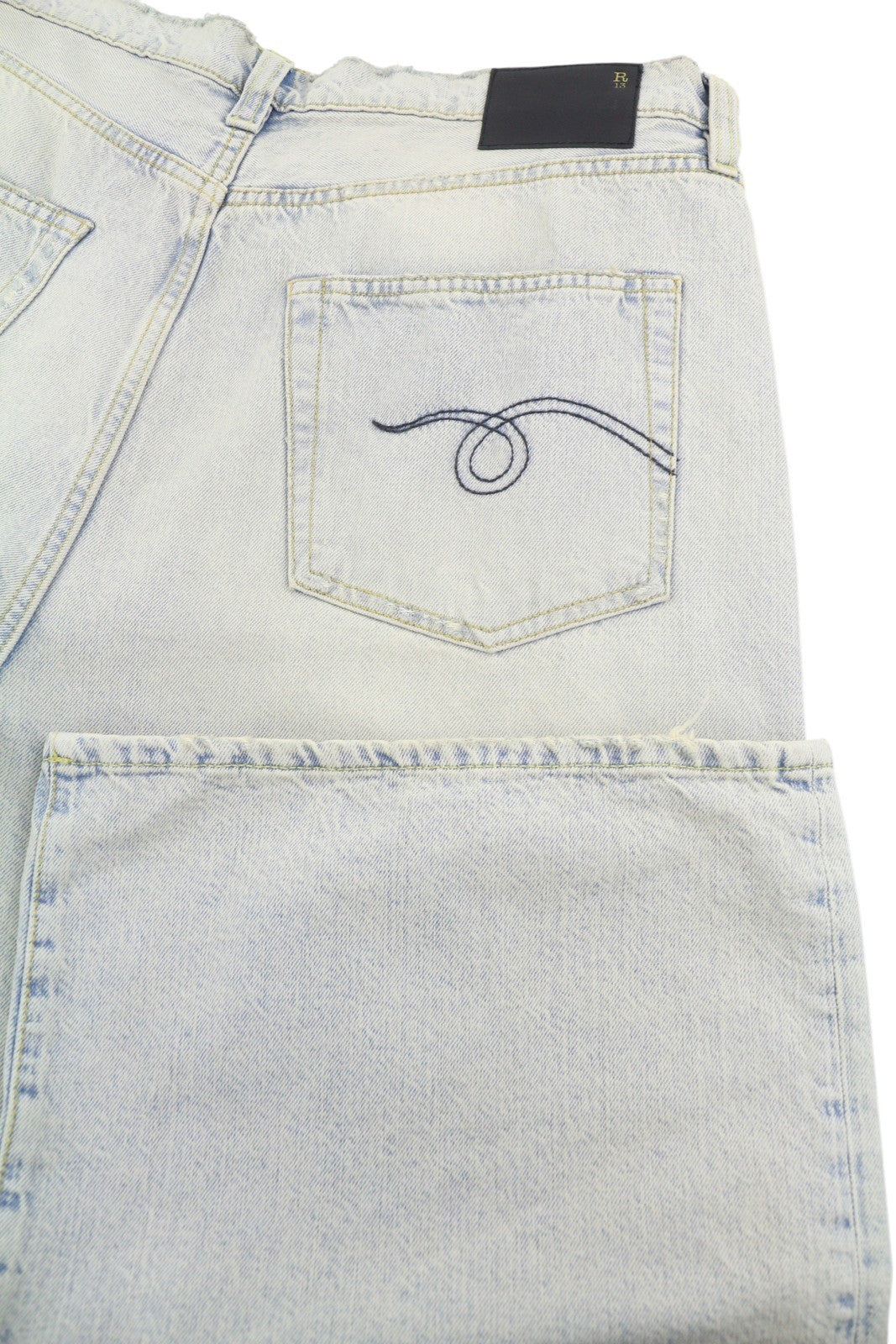 R13 D'Arcy Loose Men Jeans 38 Dennis Blue Faded Ripped Distress Aged Look