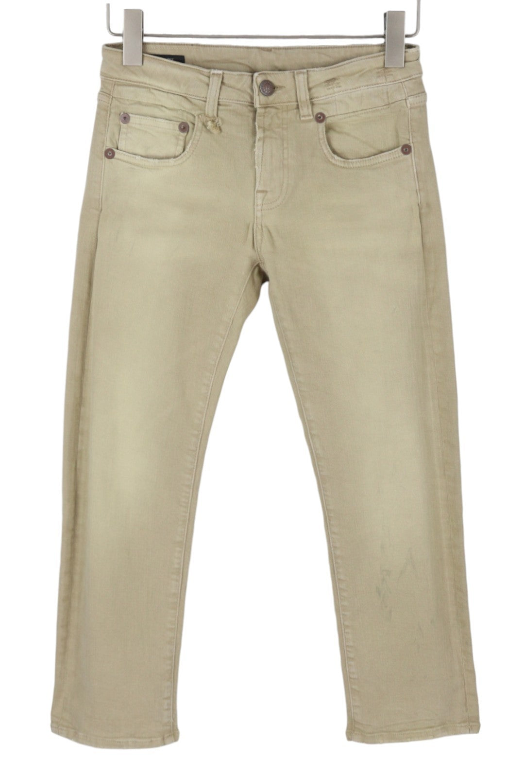 R13 Women Jeans W28 Beige Faded Stretch Cropped Ankle Zipper