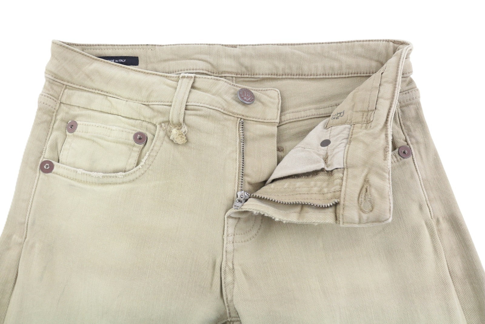 R13 Women Jeans W28 Beige Faded Stretch Cropped Ankle Zipper