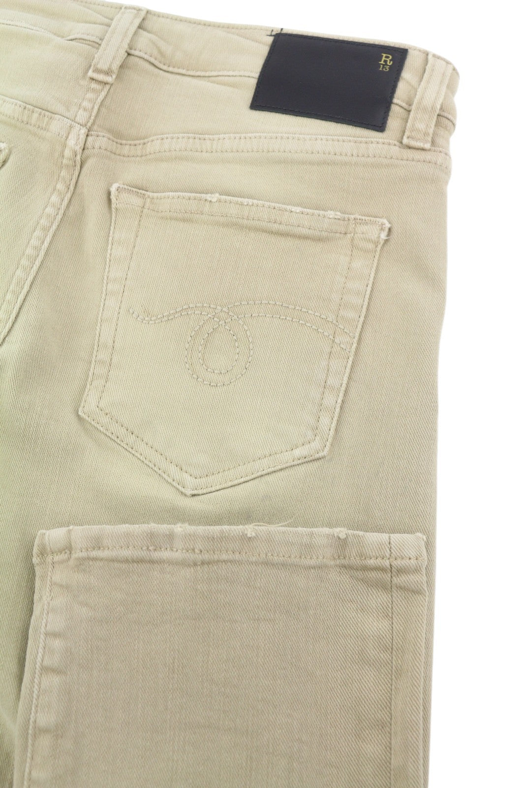 R13 Women Jeans W28 Beige Faded Stretch Cropped Ankle Zipper
