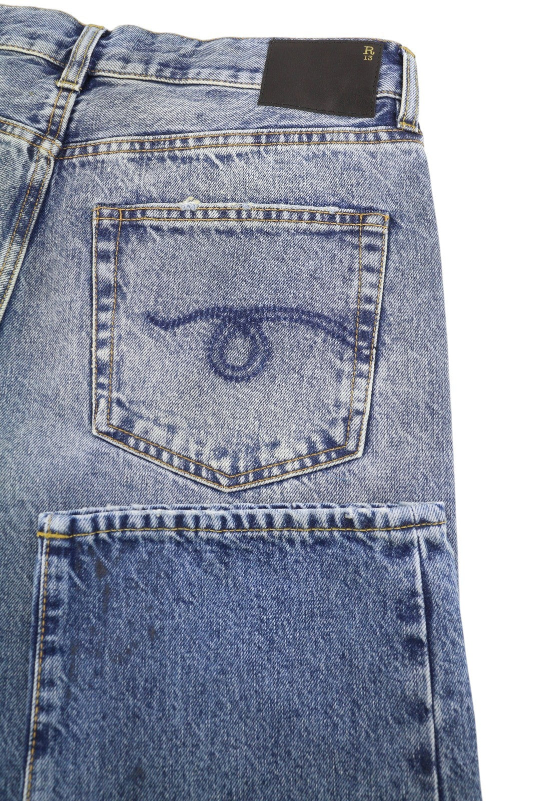 R13 Boyfriend Women Jeans 29 Jasper Cropped Whiskered Blue PF25 RRP699