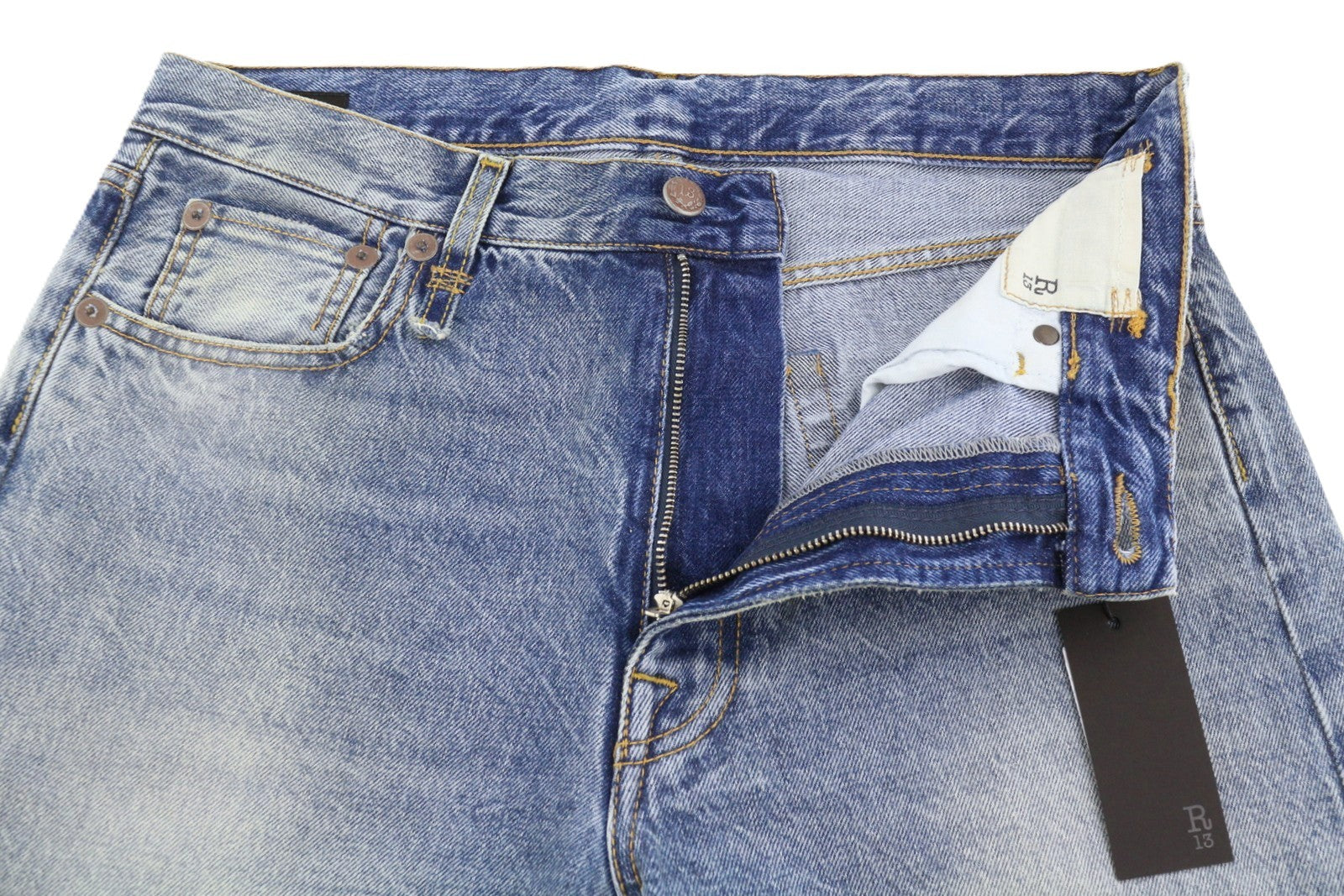 R13 Boyfriend Women Jeans 28 Jasper Blue Cropped Whiskered FW25 RRP699