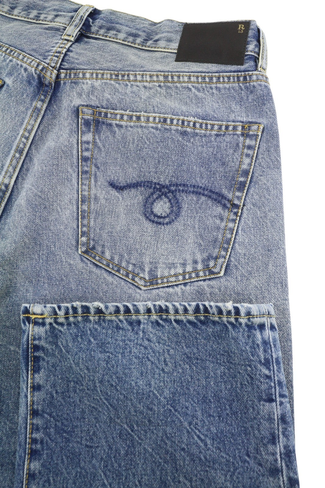 R13 Cuffed X-BF Women Jeans 32 Jasper Straight Leg Faded Blue FW25