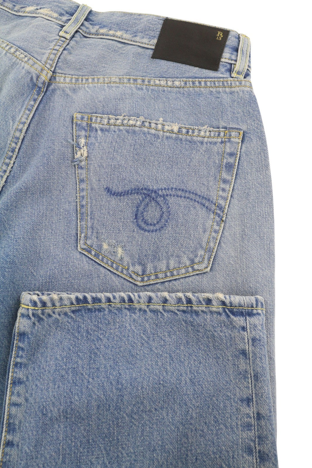 R13 X-BF Women Jeans 25 Merrin Washed Blue Low Rise Zip Denim PF25 RRP799
