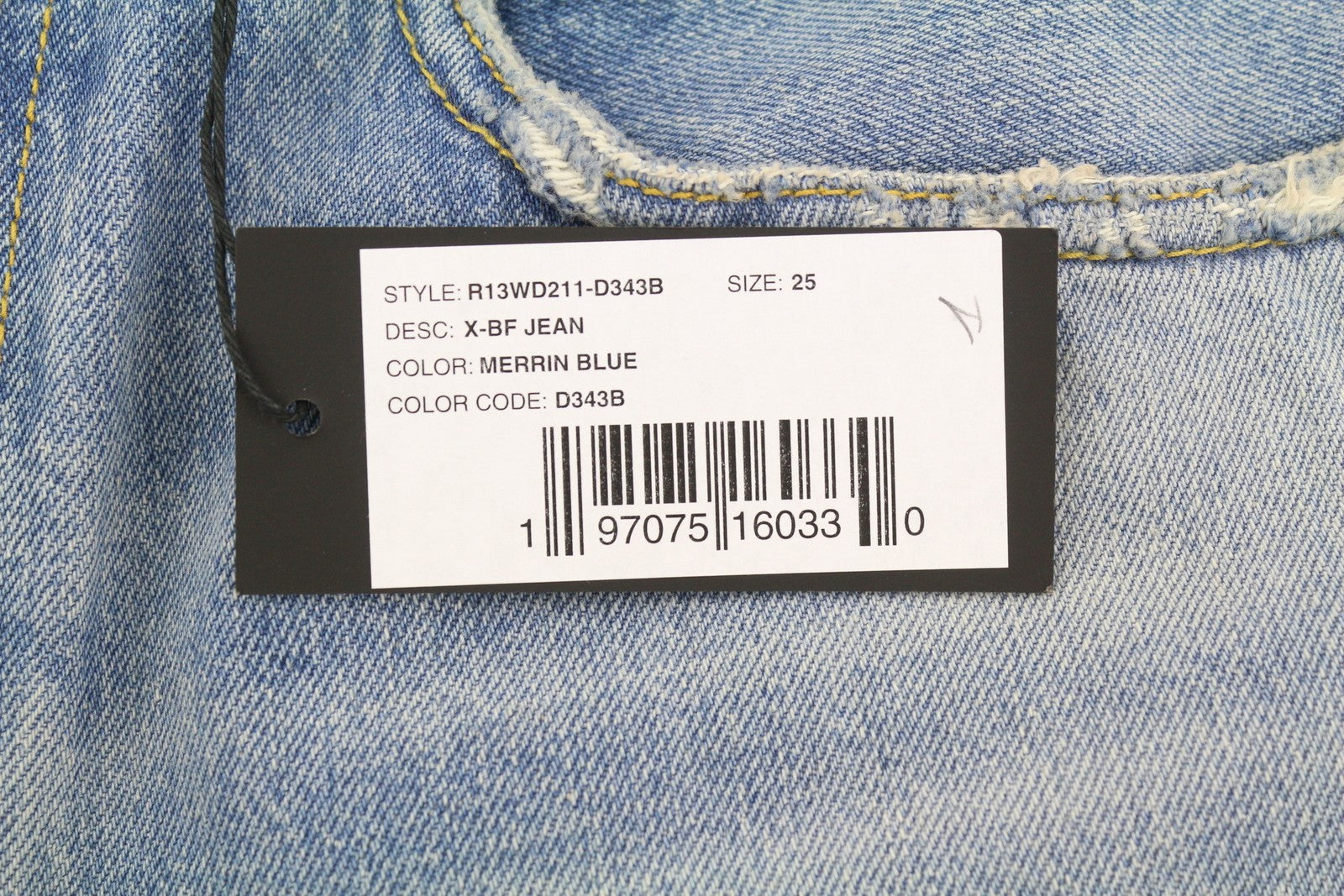 R13 X-BF Women Jeans 25 Merrin Washed Blue Low Rise Zip Denim PF25 RRP799