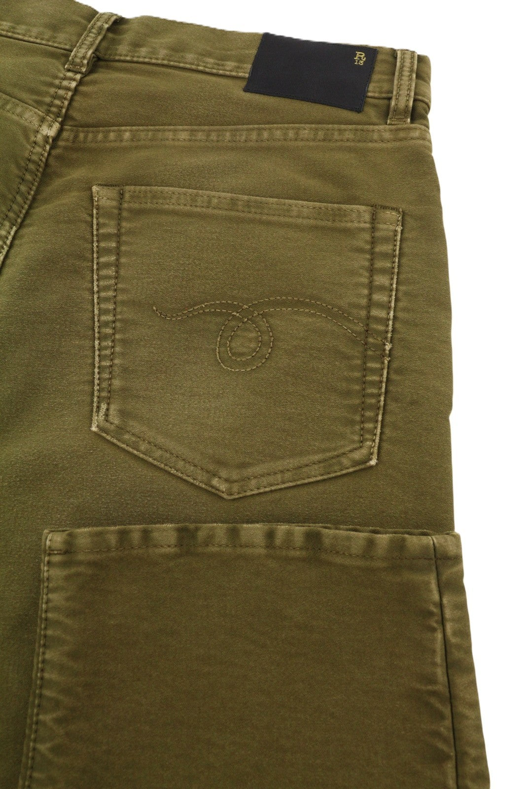 R13 Boyfriend Women Jeans 28 Olive Dyed Moleskin Zip Detail FW25 RRP790