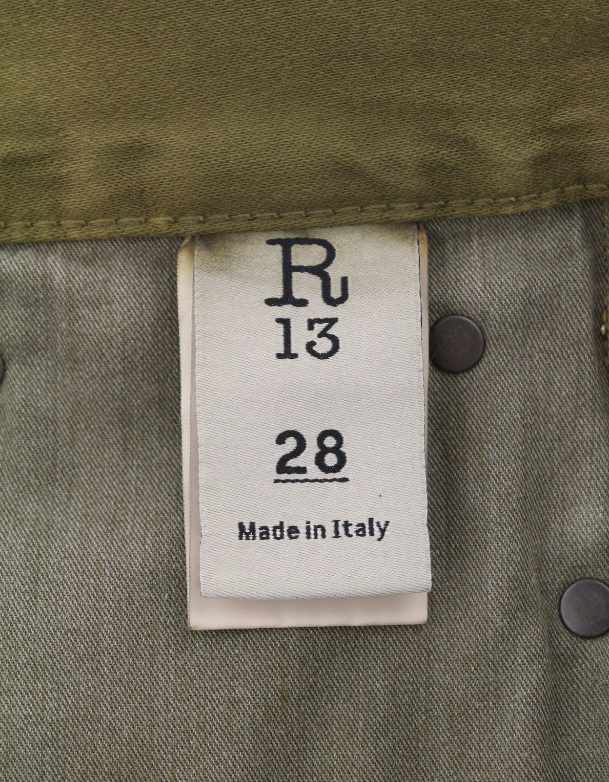 R13 Boyfriend Women Jeans 28 Olive Dyed Moleskin Zip Detail FW25 RRP790