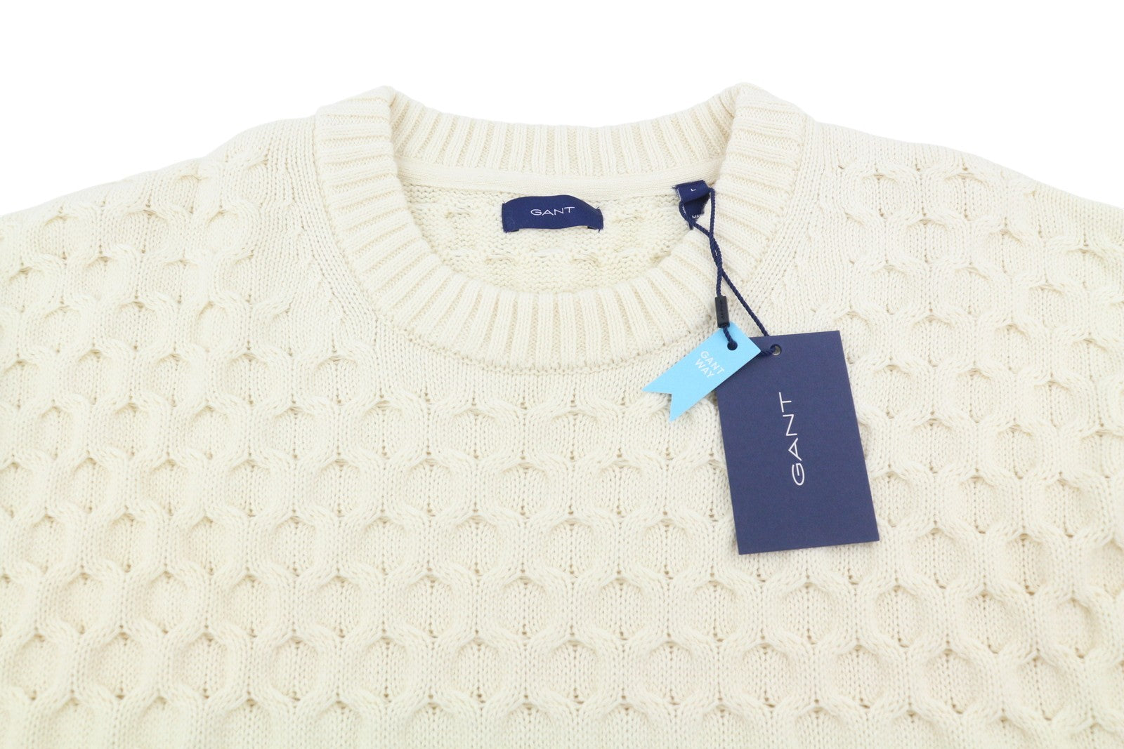 GANT Cable Structure C-Neck Women Jumper L Cream Wool Blend Knit