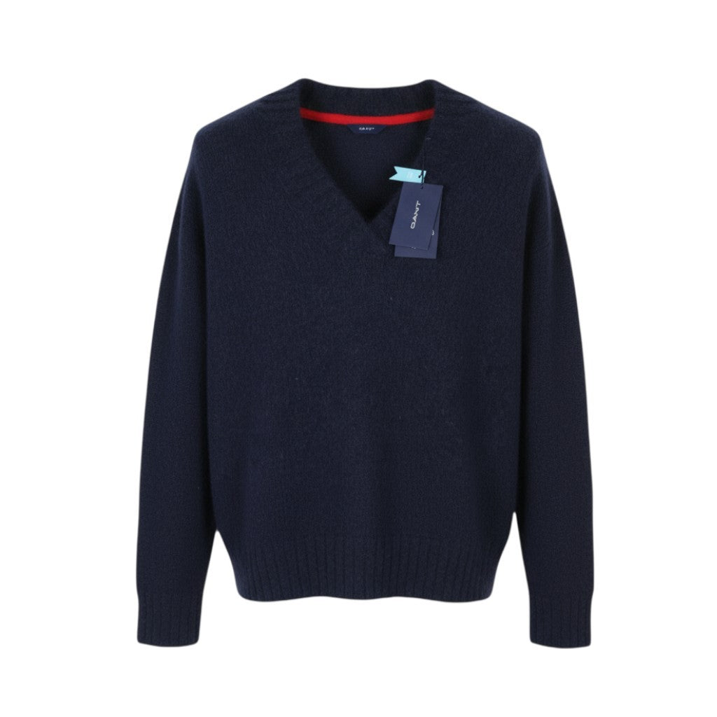GANT Mohair V-Neck Women Jumper M Blue Wool Blend Knit Pullover
