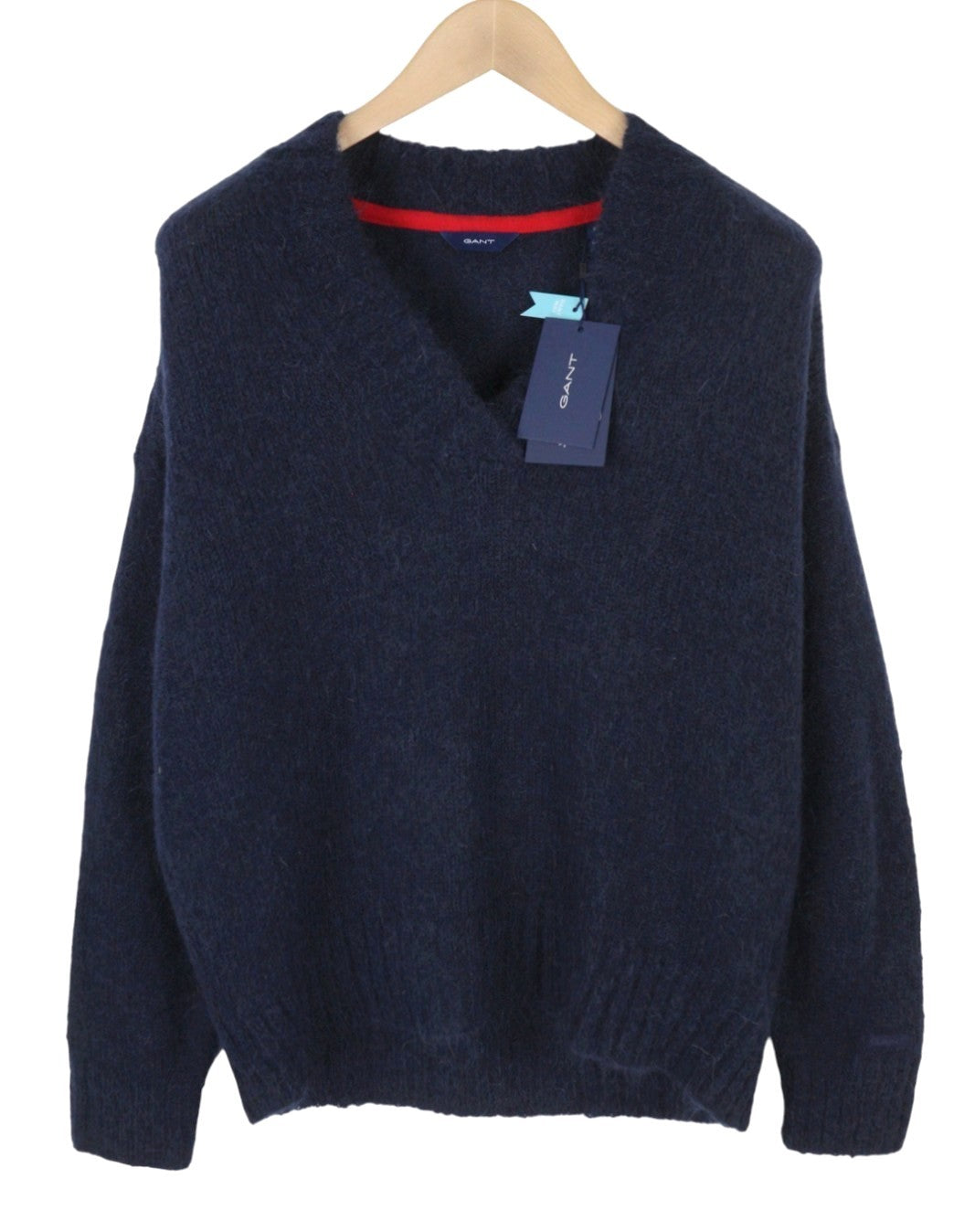 GANT Mohair V-Neck Women Jumper M Blue Wool Blend Knit Pullover