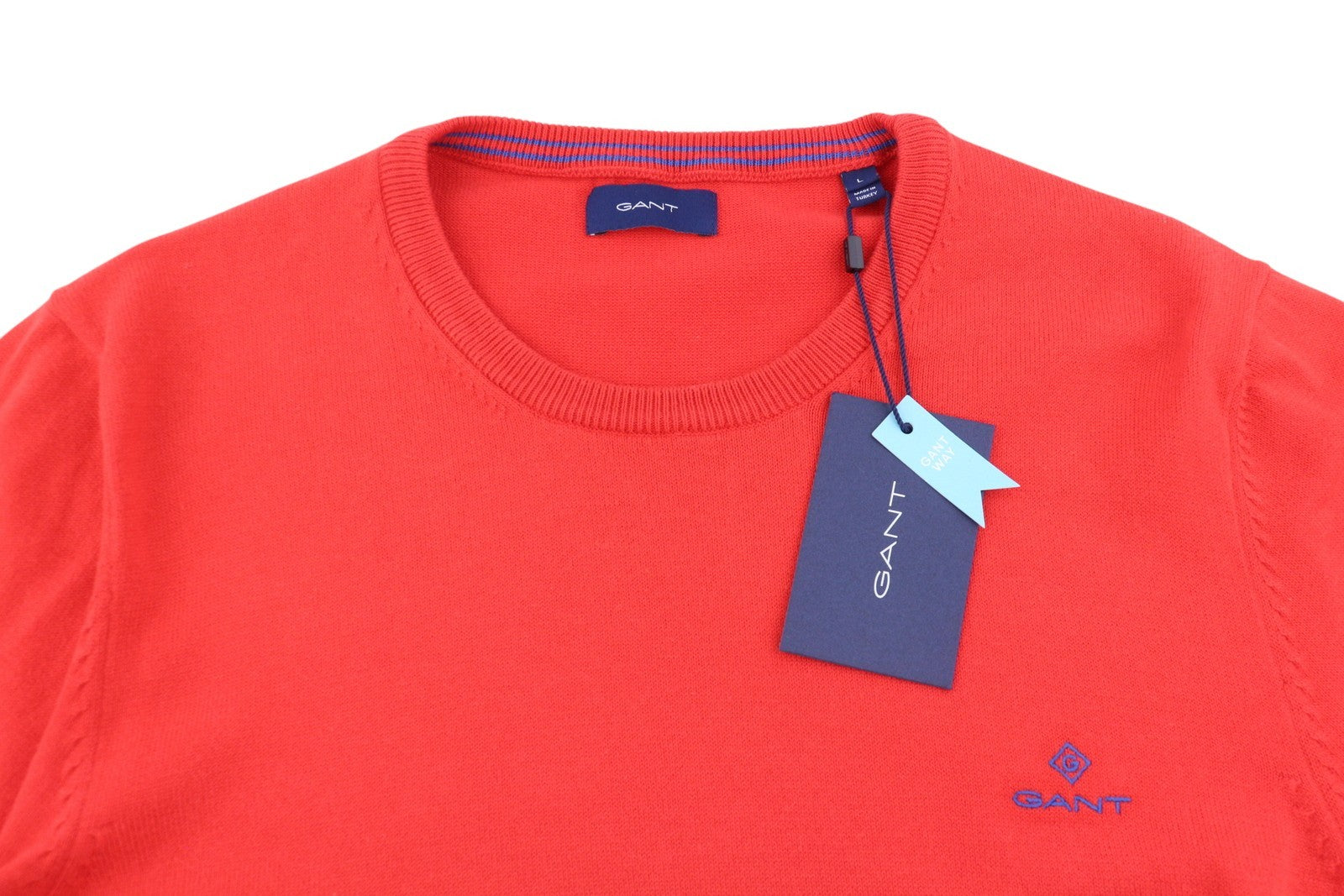 GANT Stretch Cotton Contrast C-Neck Men Jumper L Red Knit