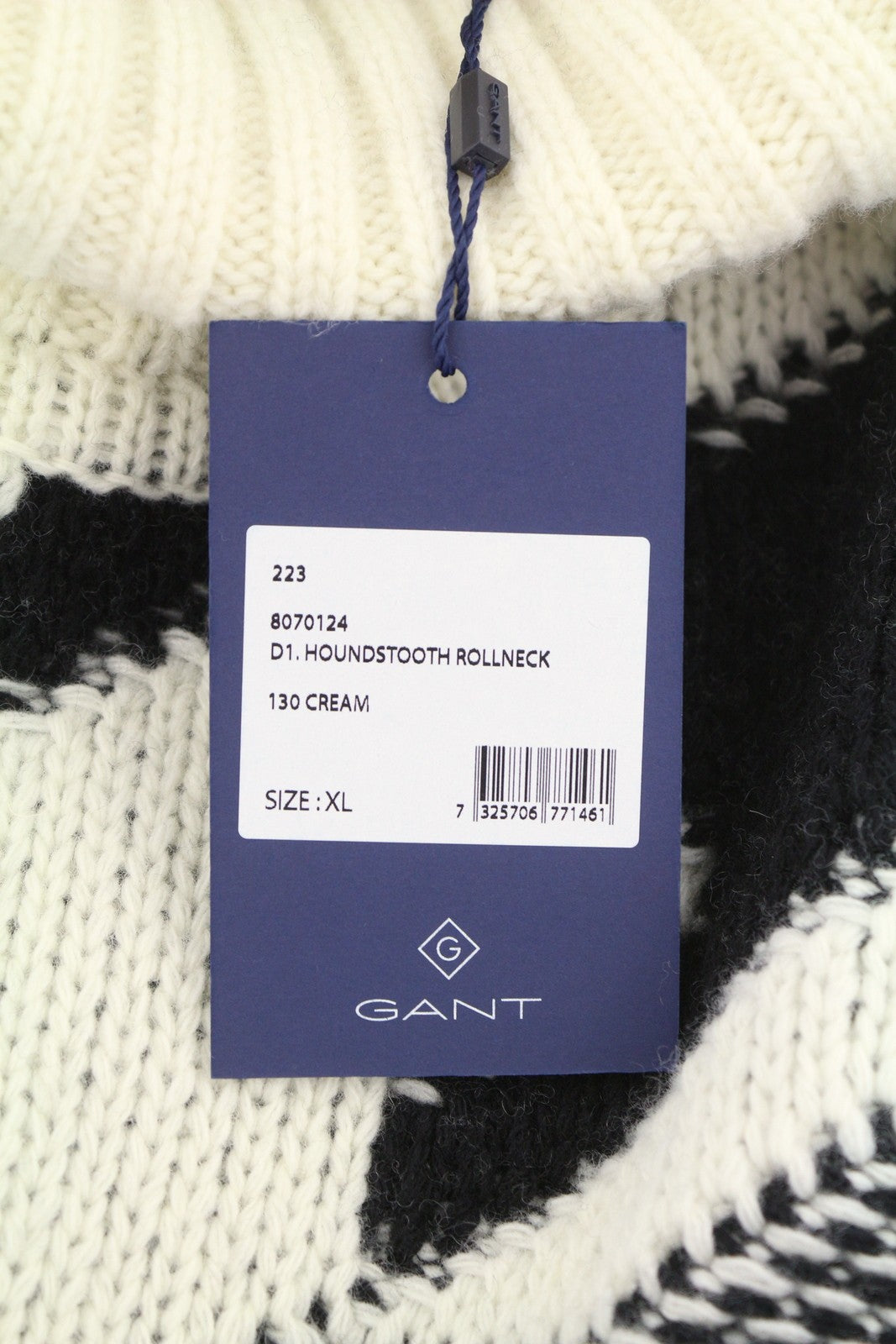 GANT Houndstooth Rollneck Men Jumper XL Cream Wool Knit