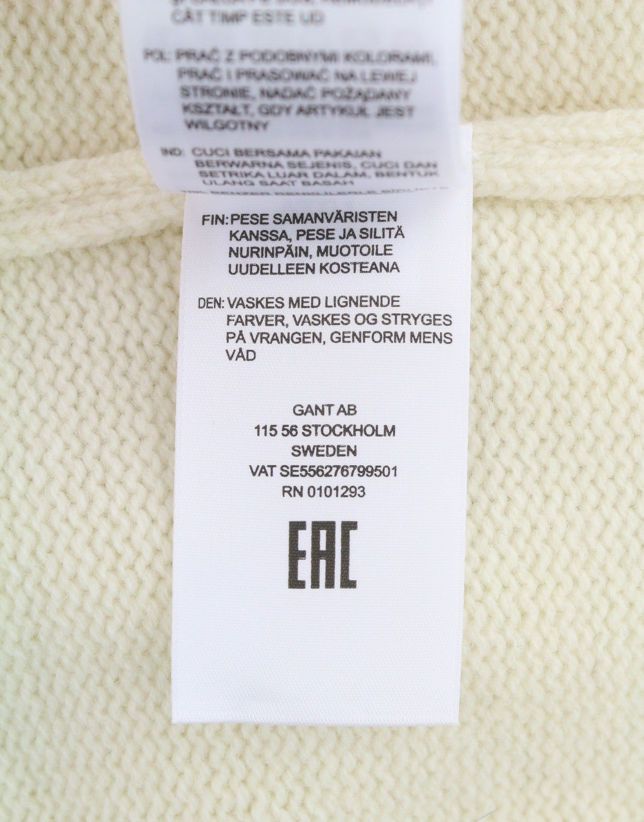 GANT Tag Wool Turtleneck Men Jumper L Cream Lambswool Knit
