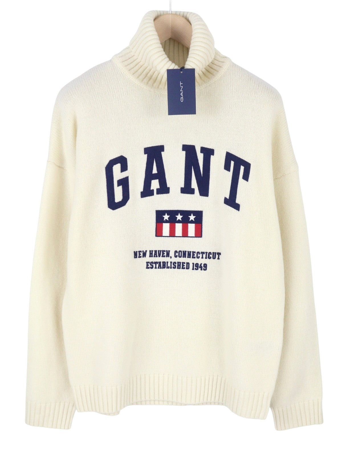GANT Tag Wool Turtleneck Men Jumper L Cream Lambswool Knit
