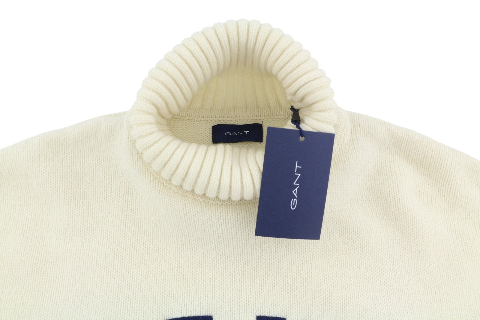 GANT Tag Wool Turtleneck Men Jumper L Cream Lambswool Knit