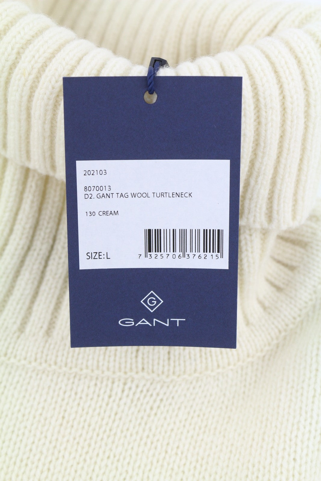GANT Tag Wool Turtleneck Men Jumper L Cream Lambswool Knit