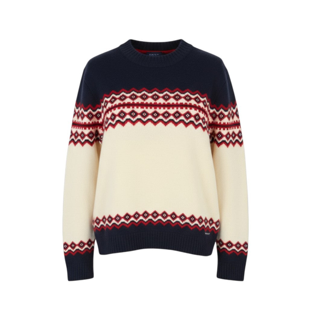 GANT Holiday Fair Isle C-Neck Men Jumper XL Cream Lambswool