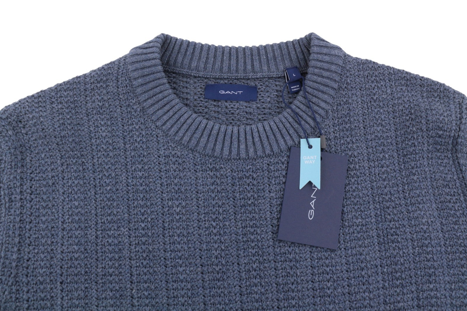 GANT Multi Color Texture C-Neck Men Jumper L Indigo Cotton