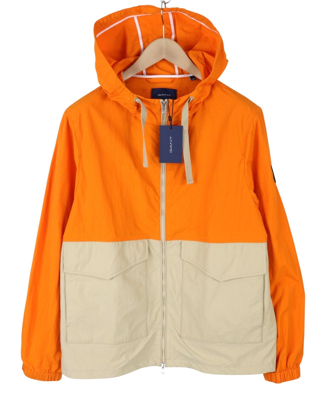 GANT Color Blocked Windbreaker Men Jacket M Sand Hooded Zip