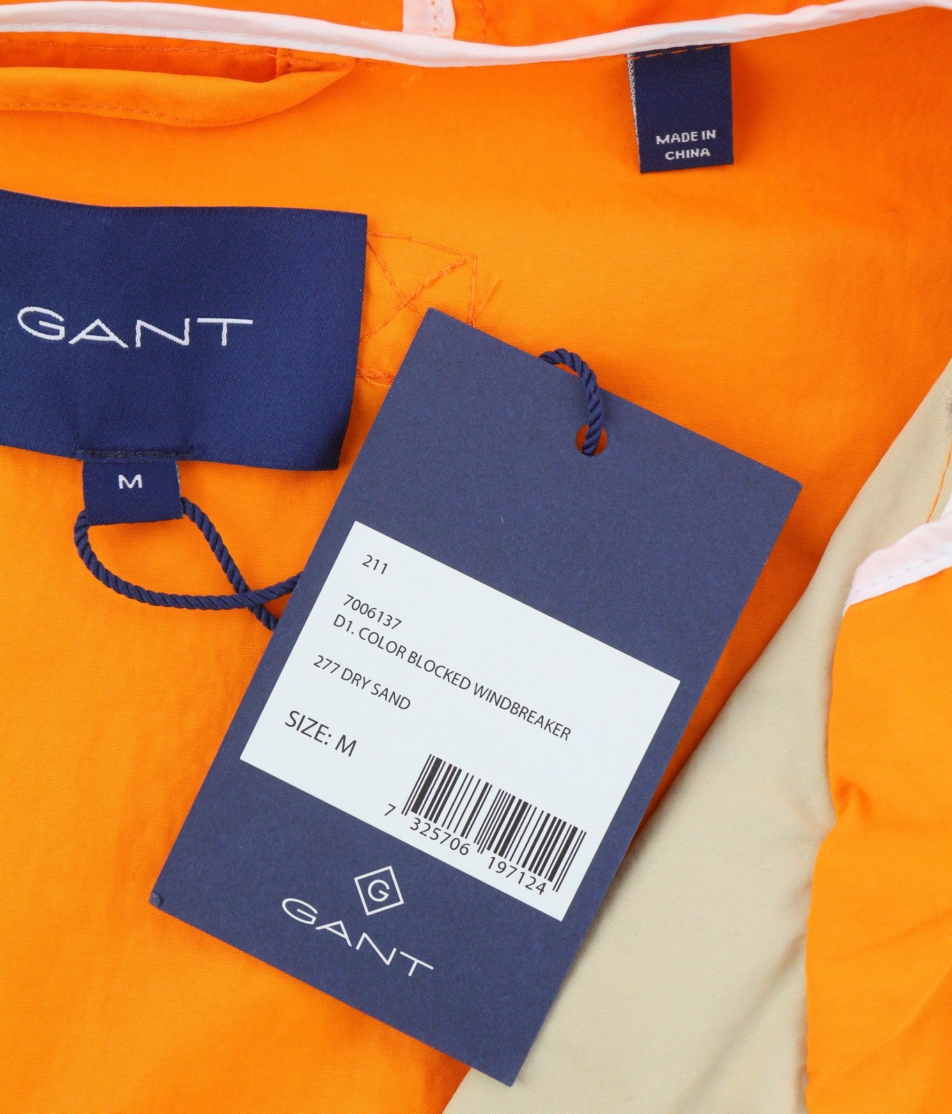 GANT Color Blocked Windbreaker Men Jacket M Sand Hooded Zip
