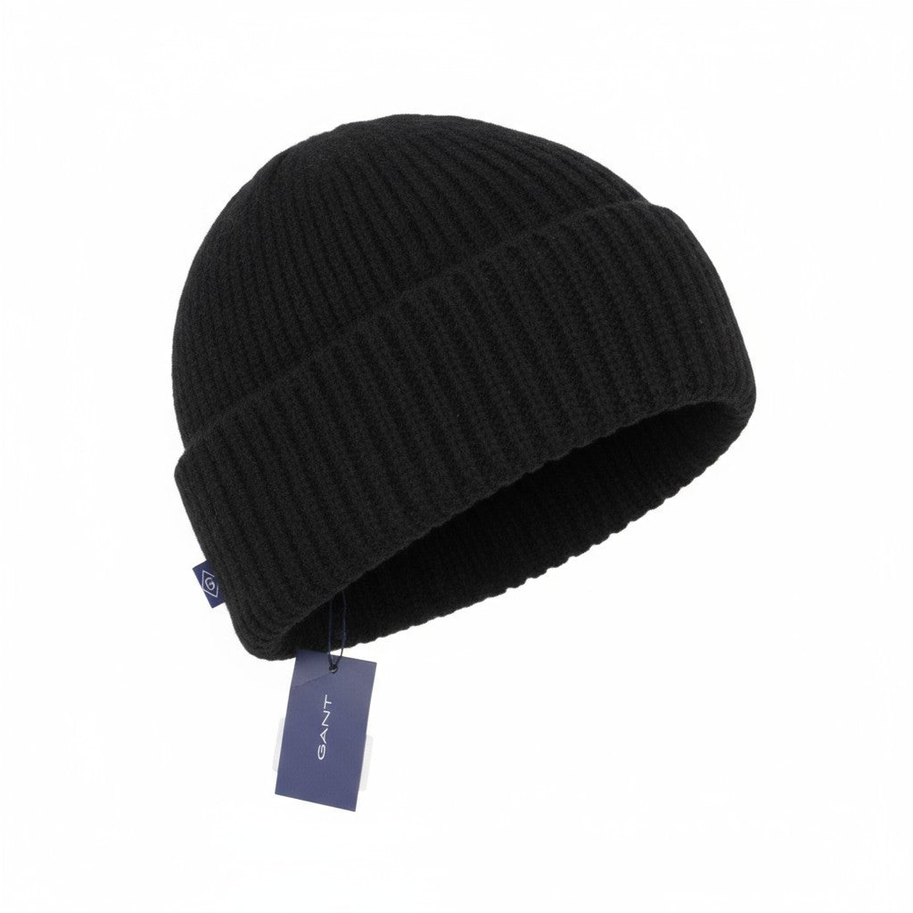 GANT Mohair Beanie Men Hat OS Black Wool Knit Stretch