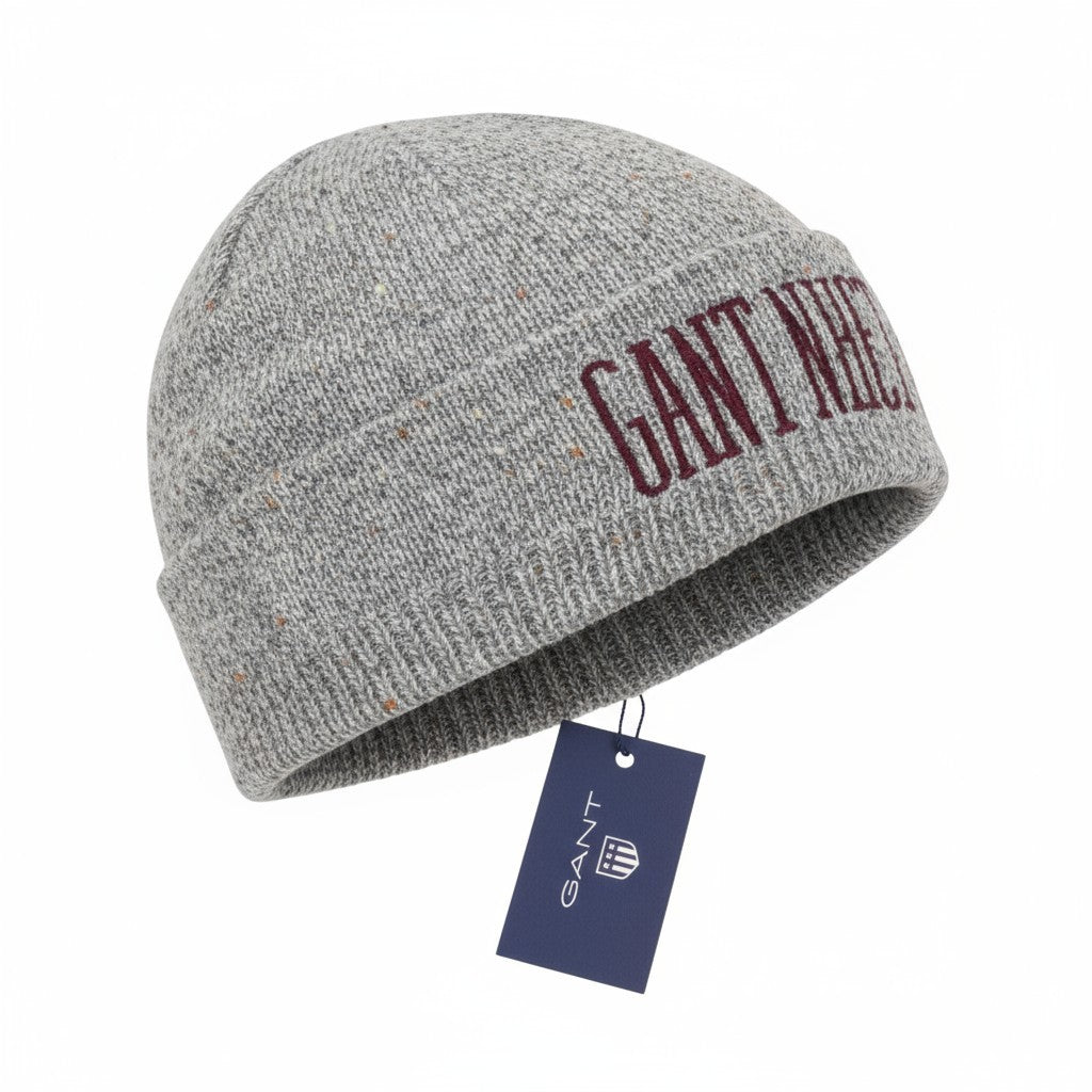 GANT Donegal Beanie Men Hat OS Grey Melange Wool Knit