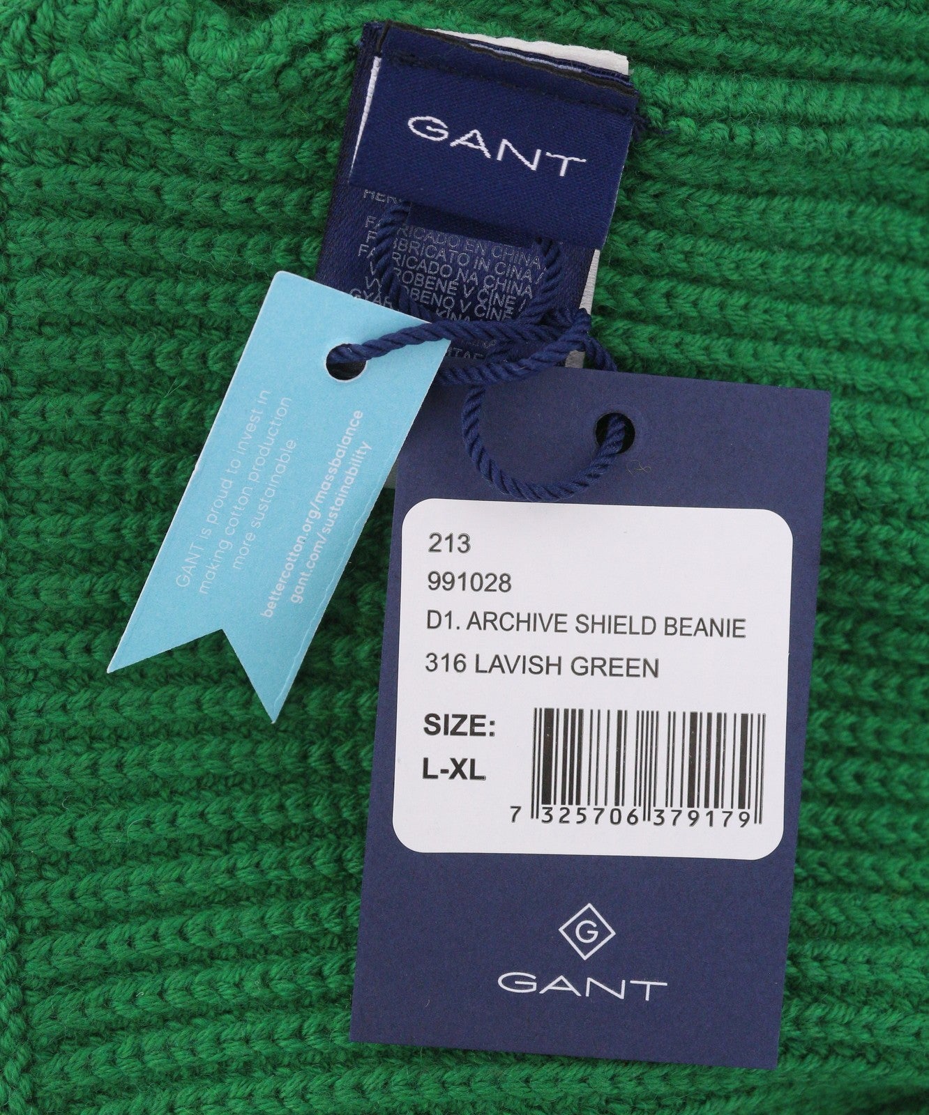 GANT Archive Shield Beanie Men Hat L/XL Green Wool Knit