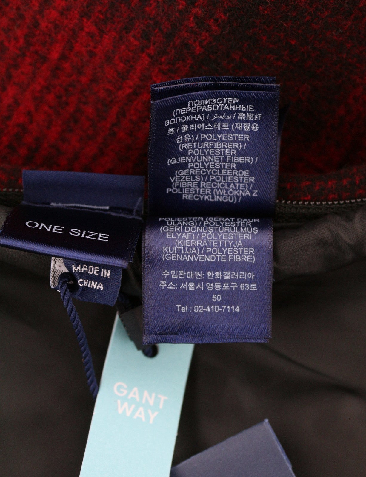 GANT Padded Check Women Scarf OS Red Wool Blend Pocket