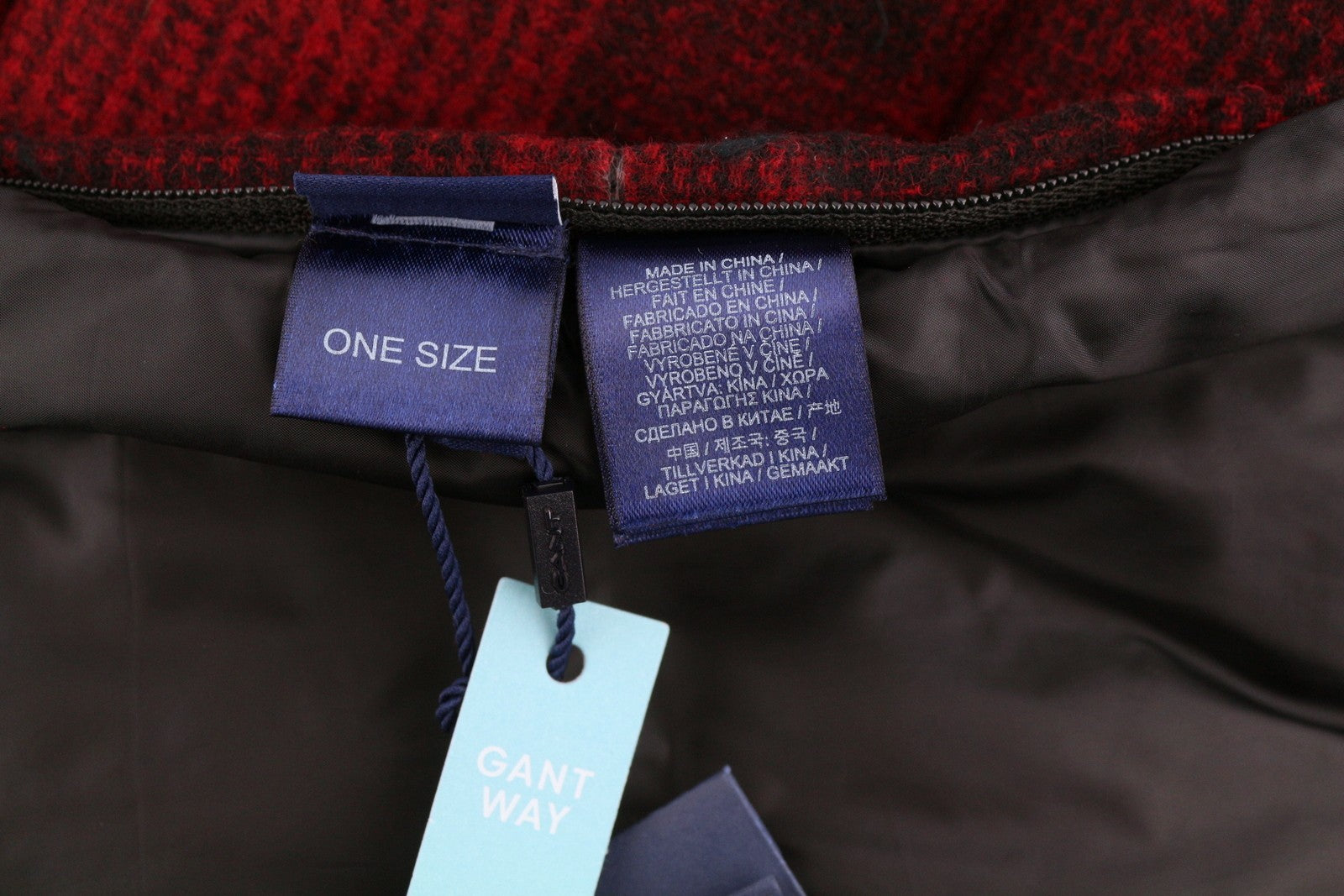 GANT Padded Check Women Scarf OS Red Wool Blend Pocket