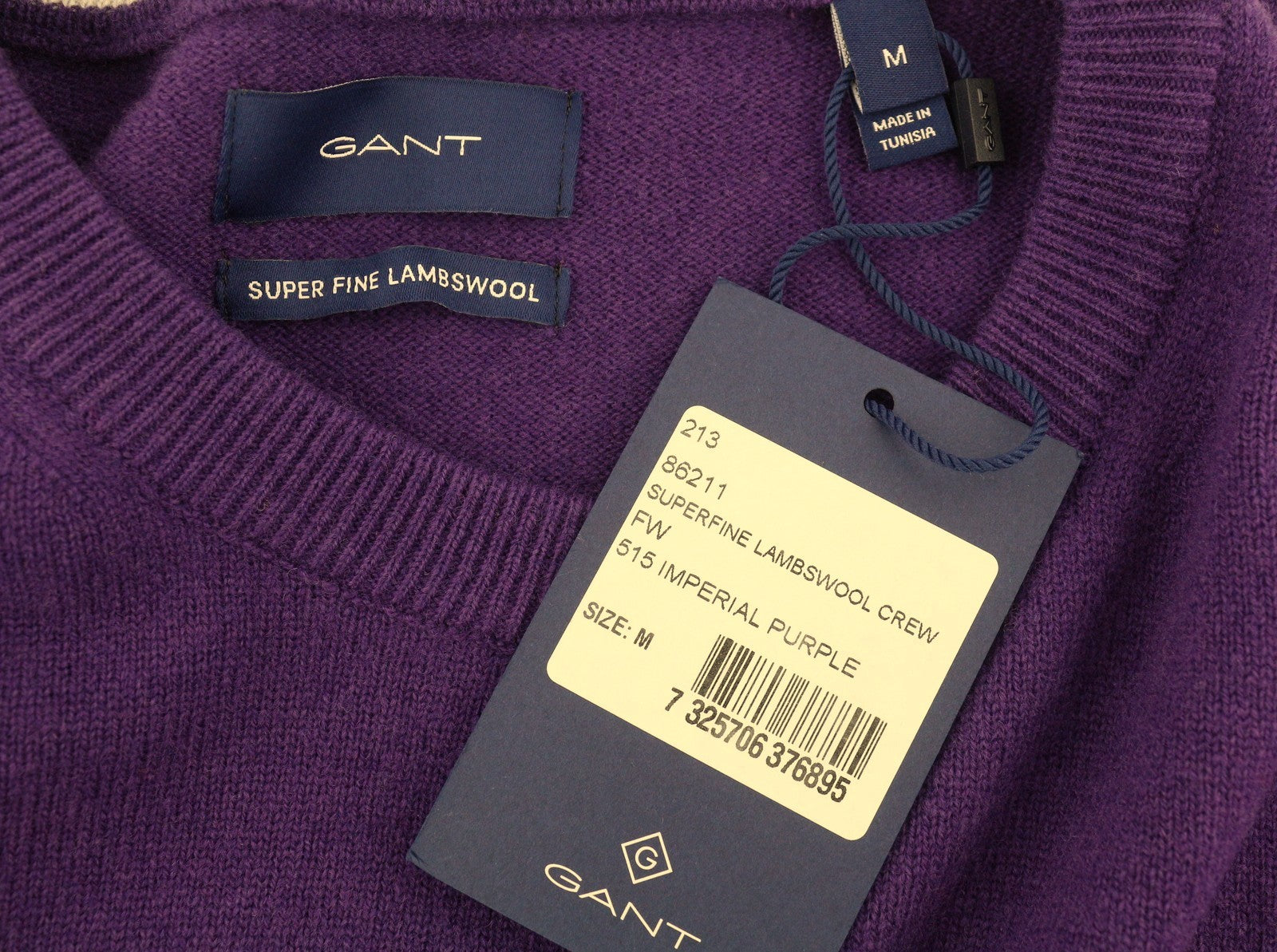 GANT Superfine Lambswool Crew Men Jumper M Purple Knit