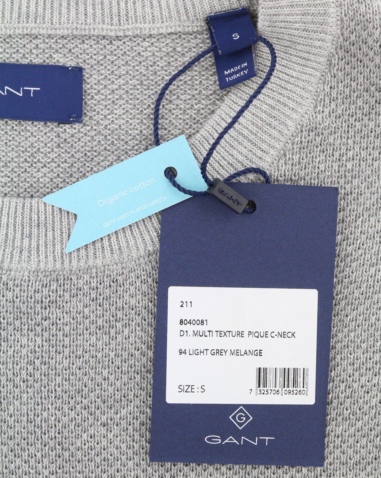 GANT Multi Texture Pique C-Neck Men Jumper S Grey Knit