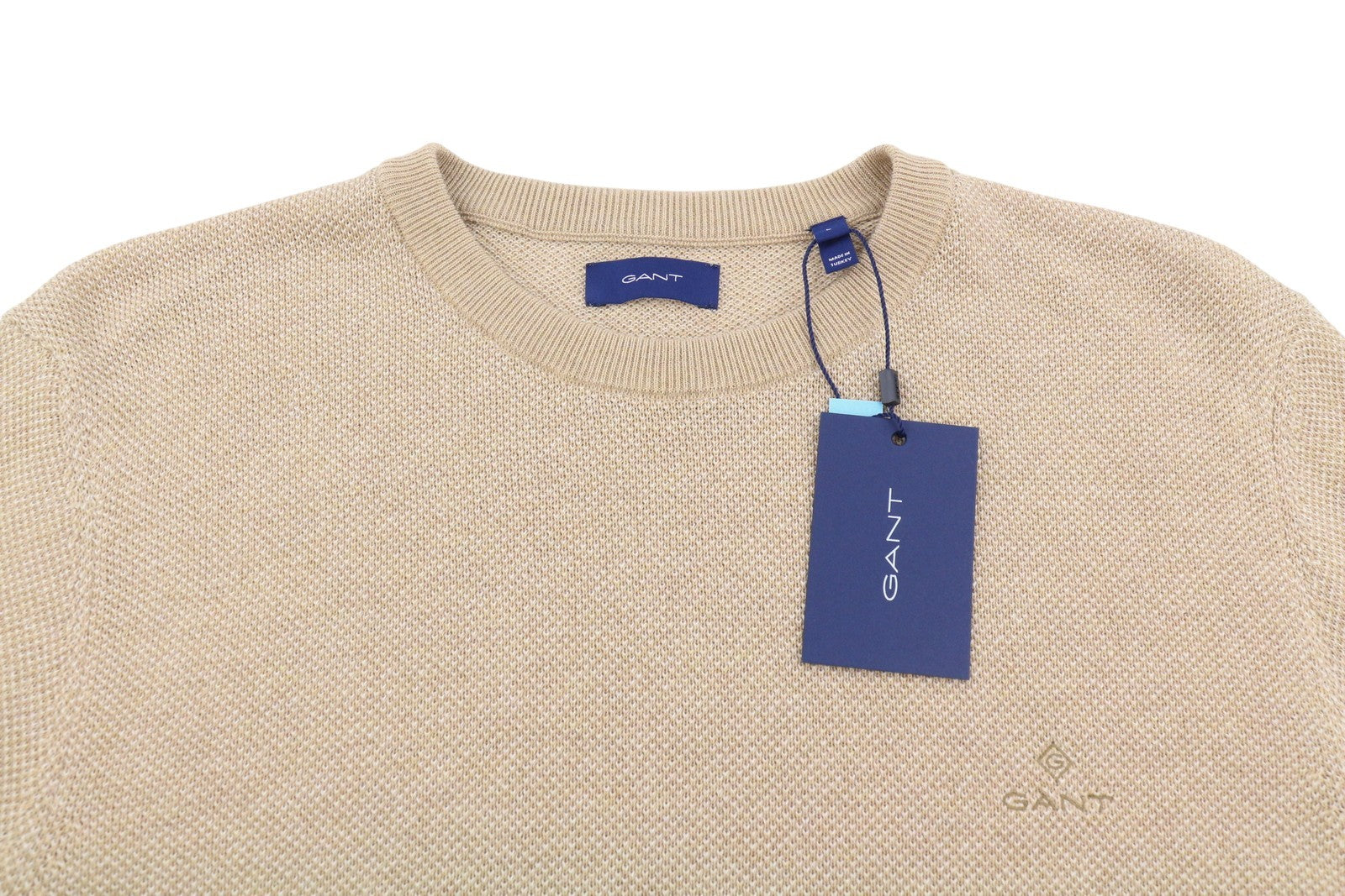 GANT Multi Texture Pique C-Neck Men Jumper L Khaki Knit