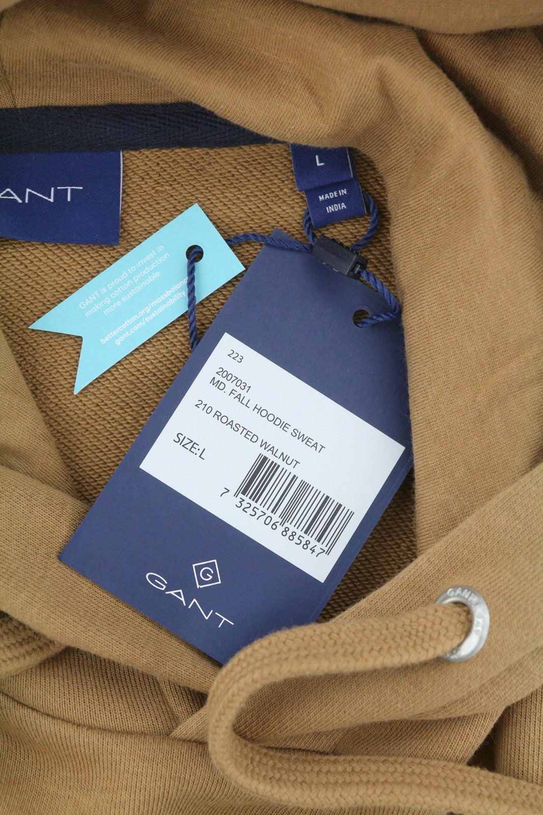GANT MD Fall Men Hoodie L Walnut Cotton Logo