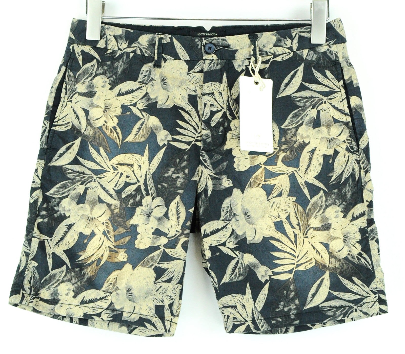 SCOTCH & SODA Ams Couture Men Shorts W28 Navy Cotton Stretch Flower Patterned