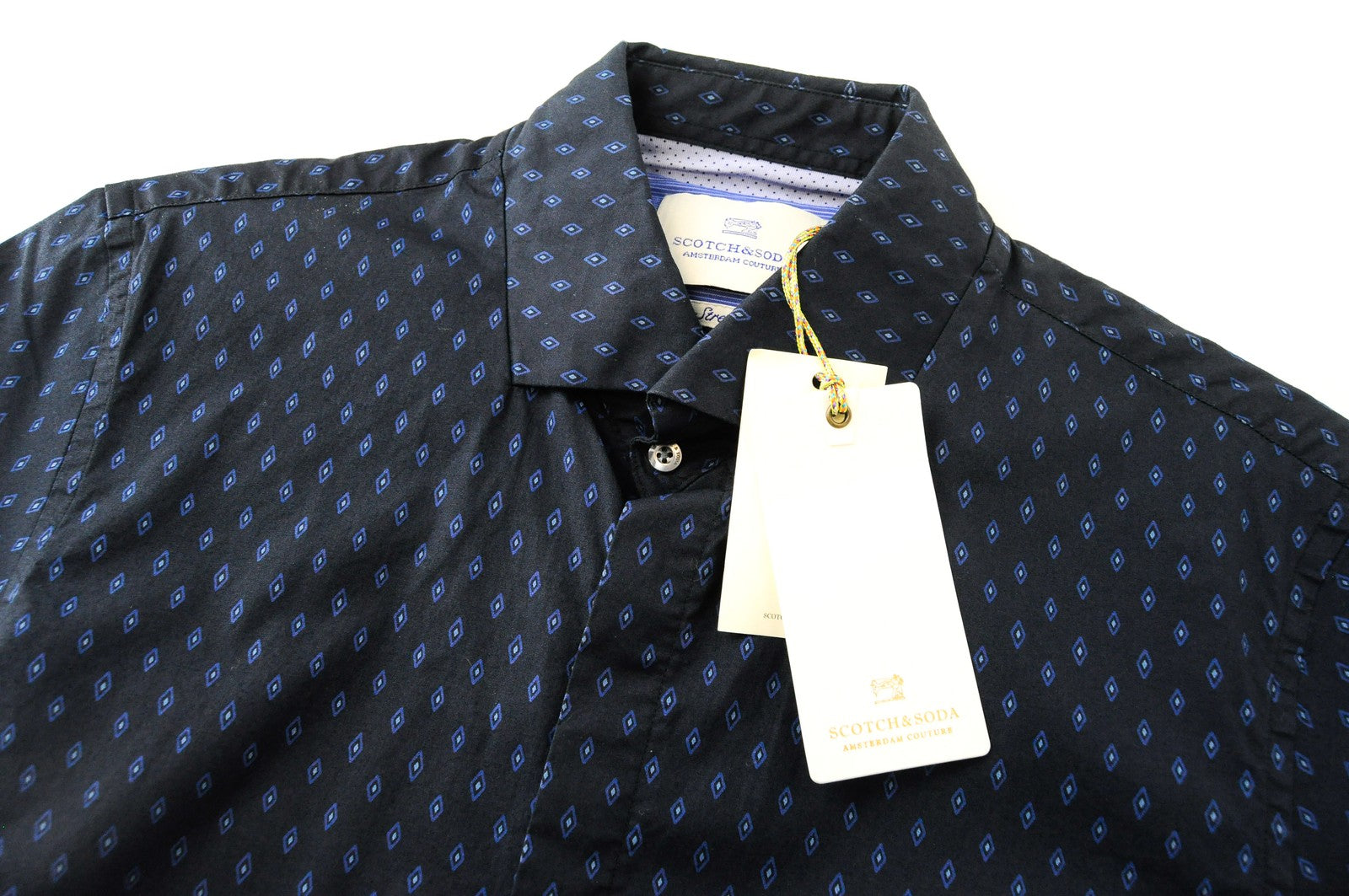 SCOTCH & SODA Ams Couture Men Shirt S Navy Cotton Stretch Slim Patterned