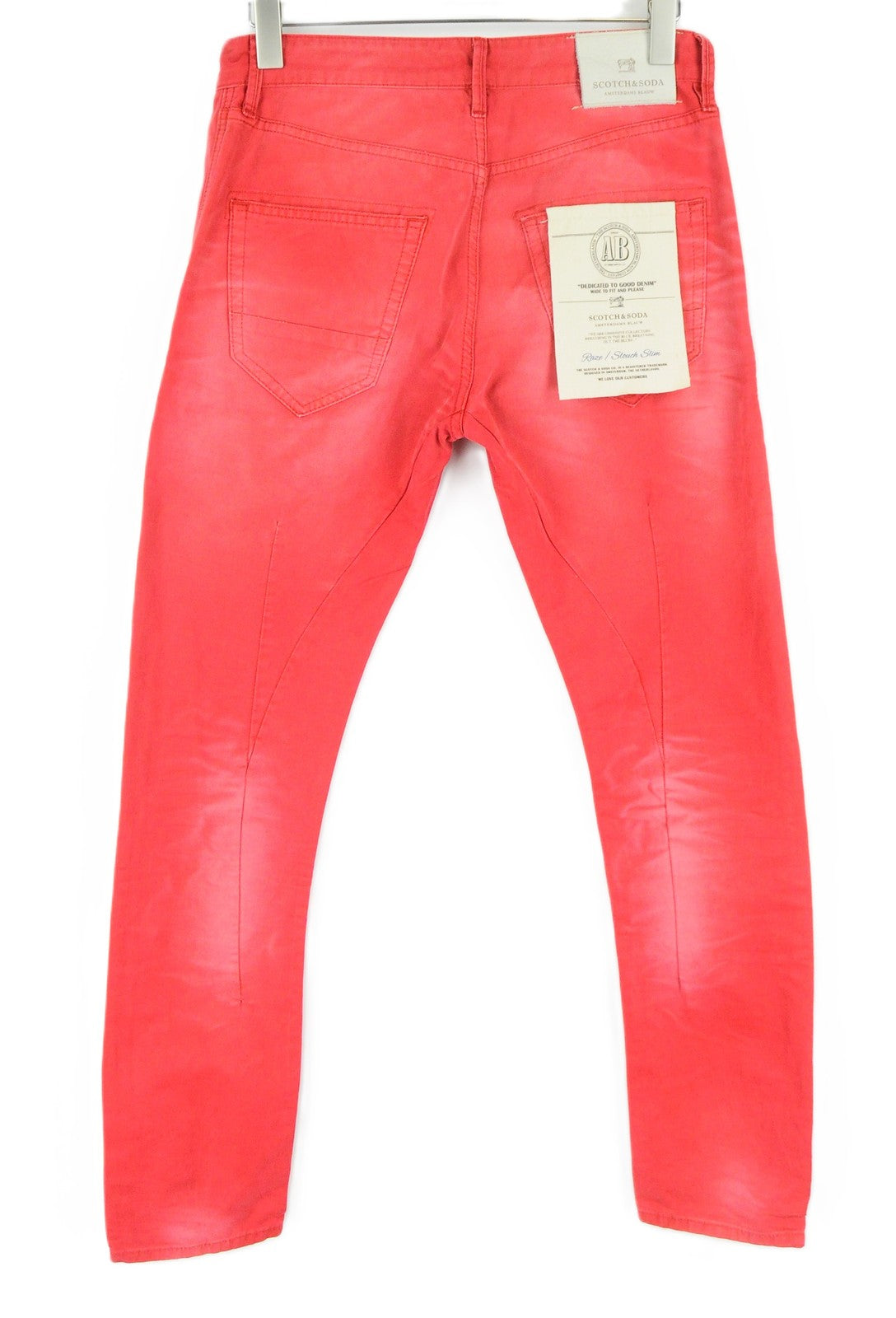 SCOTCH & SODA Raze Men Trousers W28/L32 Red Slim Fit Pure Cotton Dyed Washed