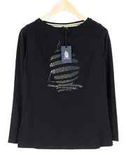 MARINA YACHTING Women T-Shirt S Black Cotton Stretch Round Neck Long Sleeve