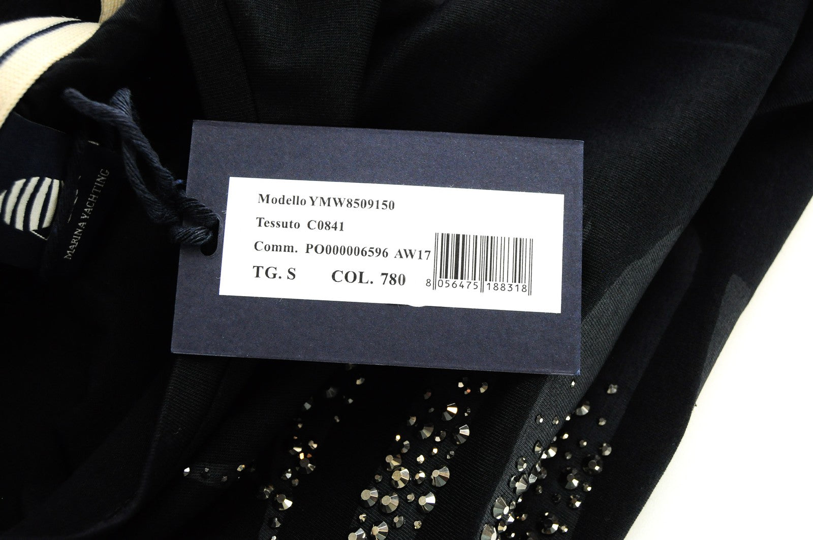 MARINA YACHTING Women T-Shirt S Black Cotton Stretch Round Neck Long Sleeve