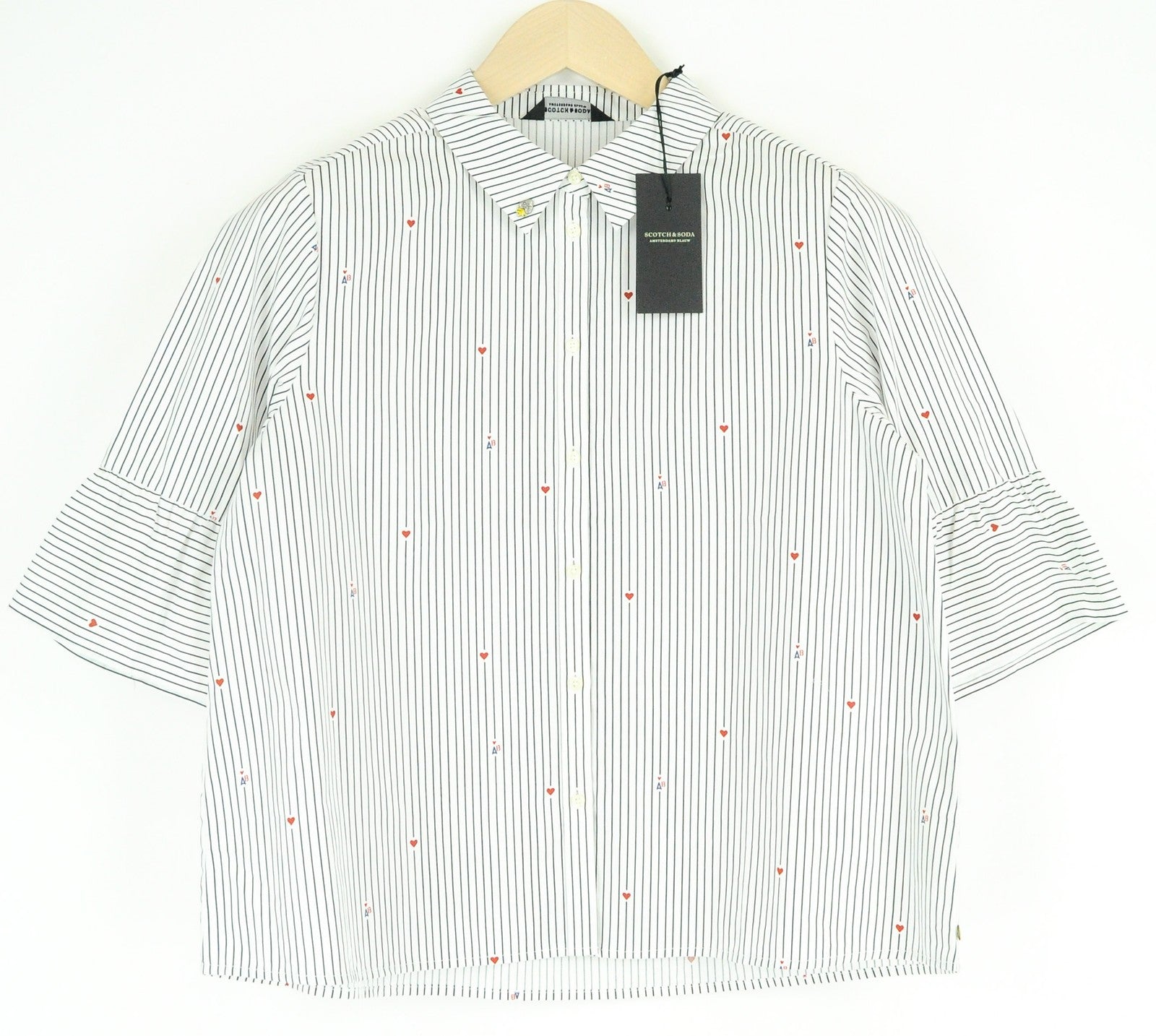 SCOTCH & SODA Women Blouse L Printed Shirt Button-Up Striped 3/4 Length Cropped